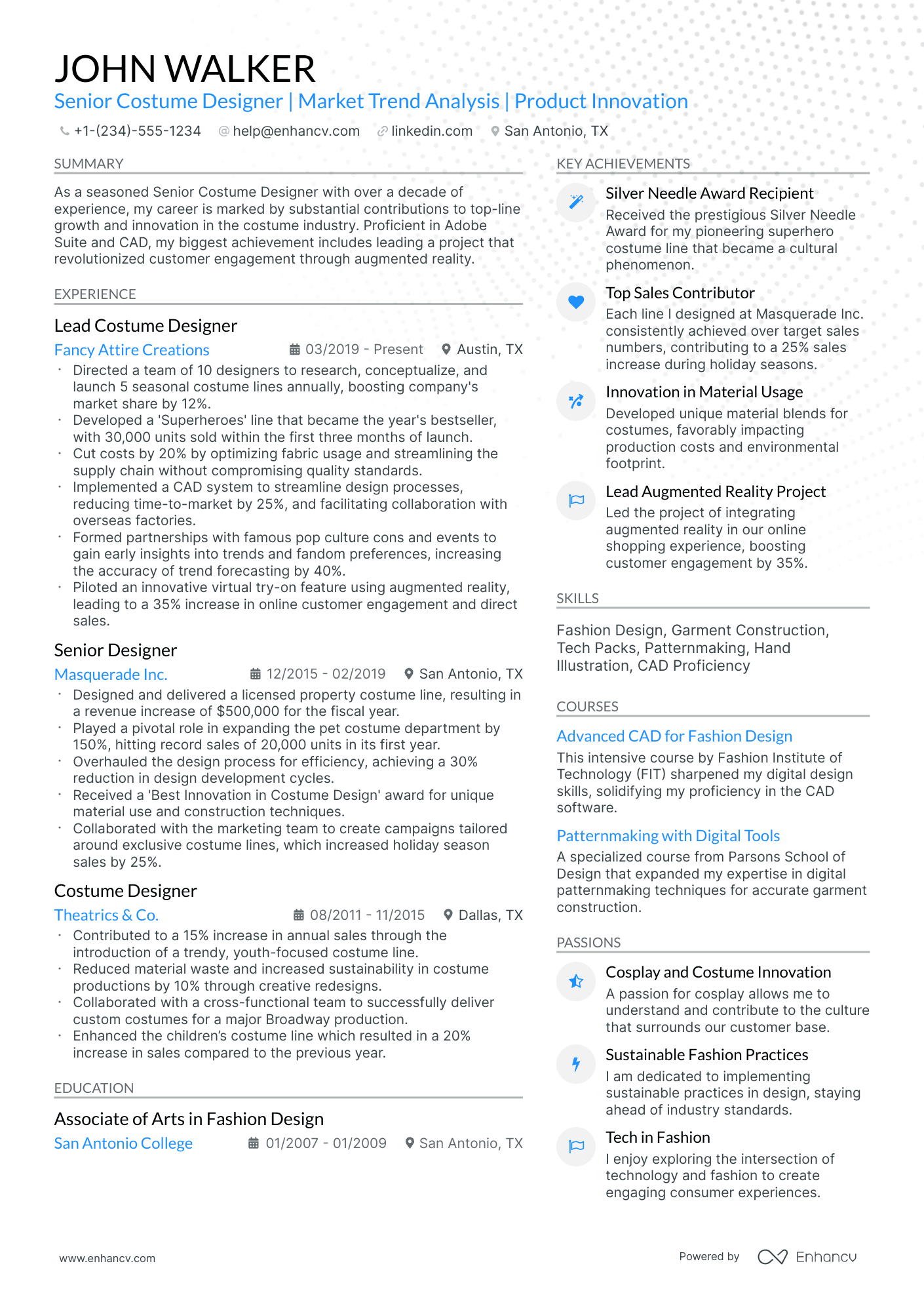 10 Costume Designer Resume Examples & Guide for 2026