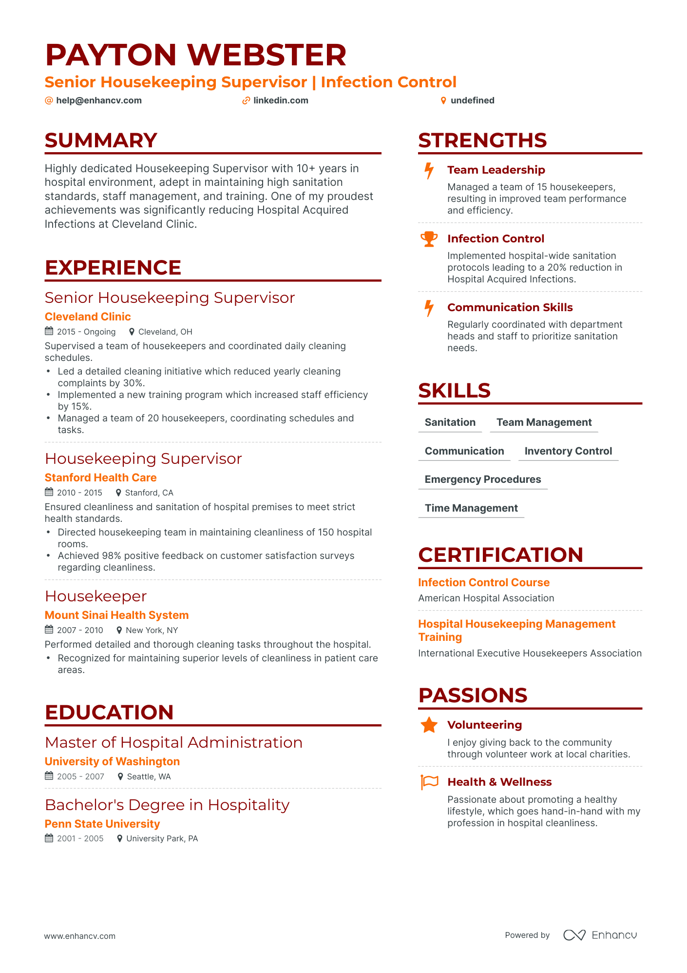sample resume for hospital housekeeping job