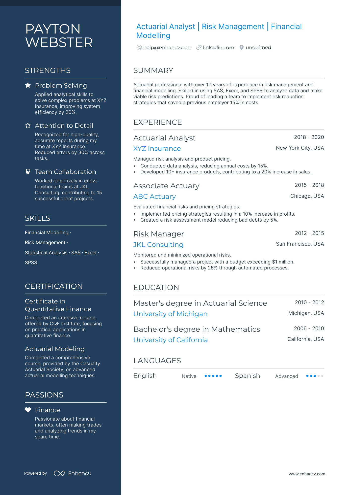 5 Actuary Internship Resume Examples & Guide for 2025