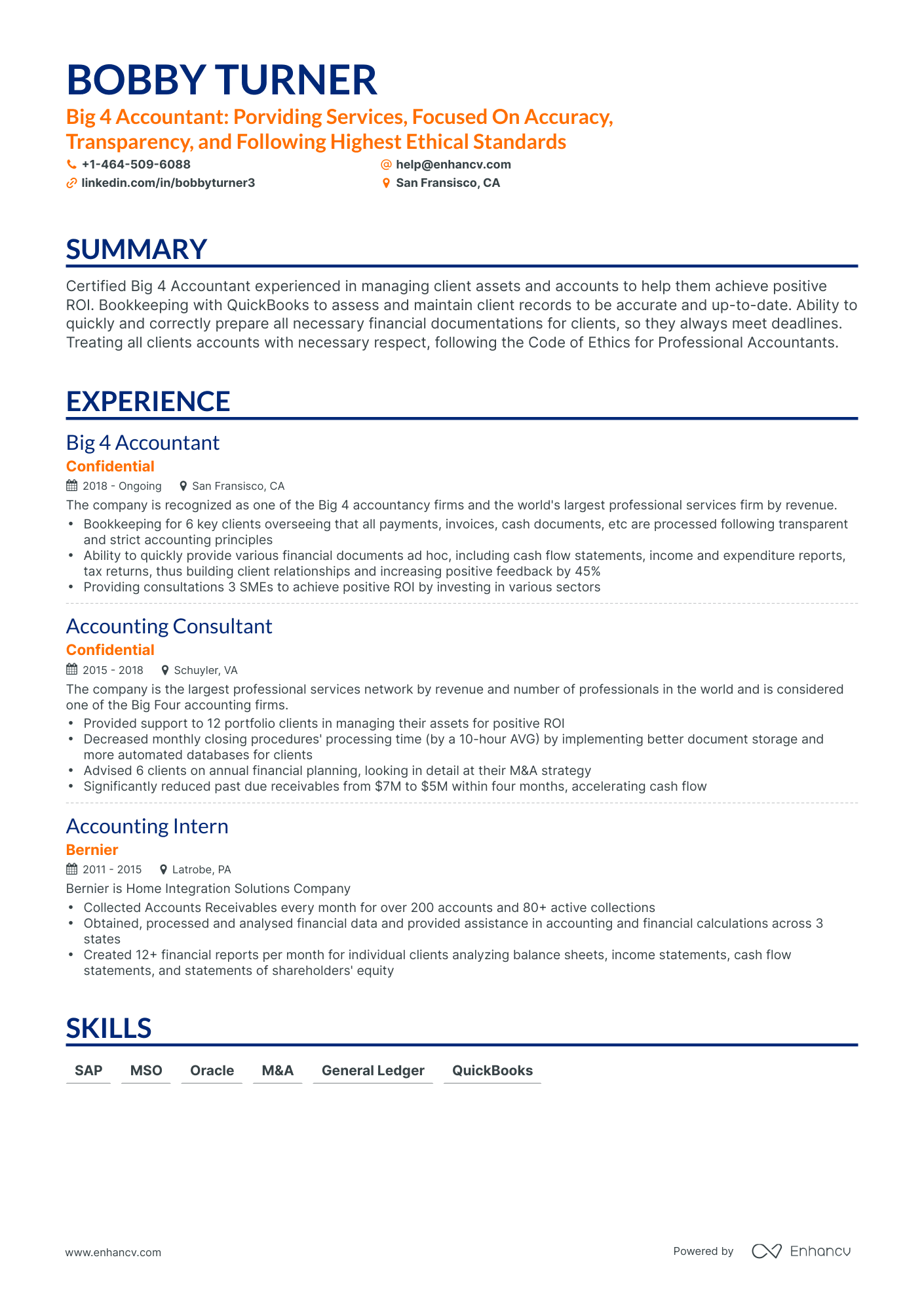 5 Big 4 Accounting Resume Examples & Guide for 2023