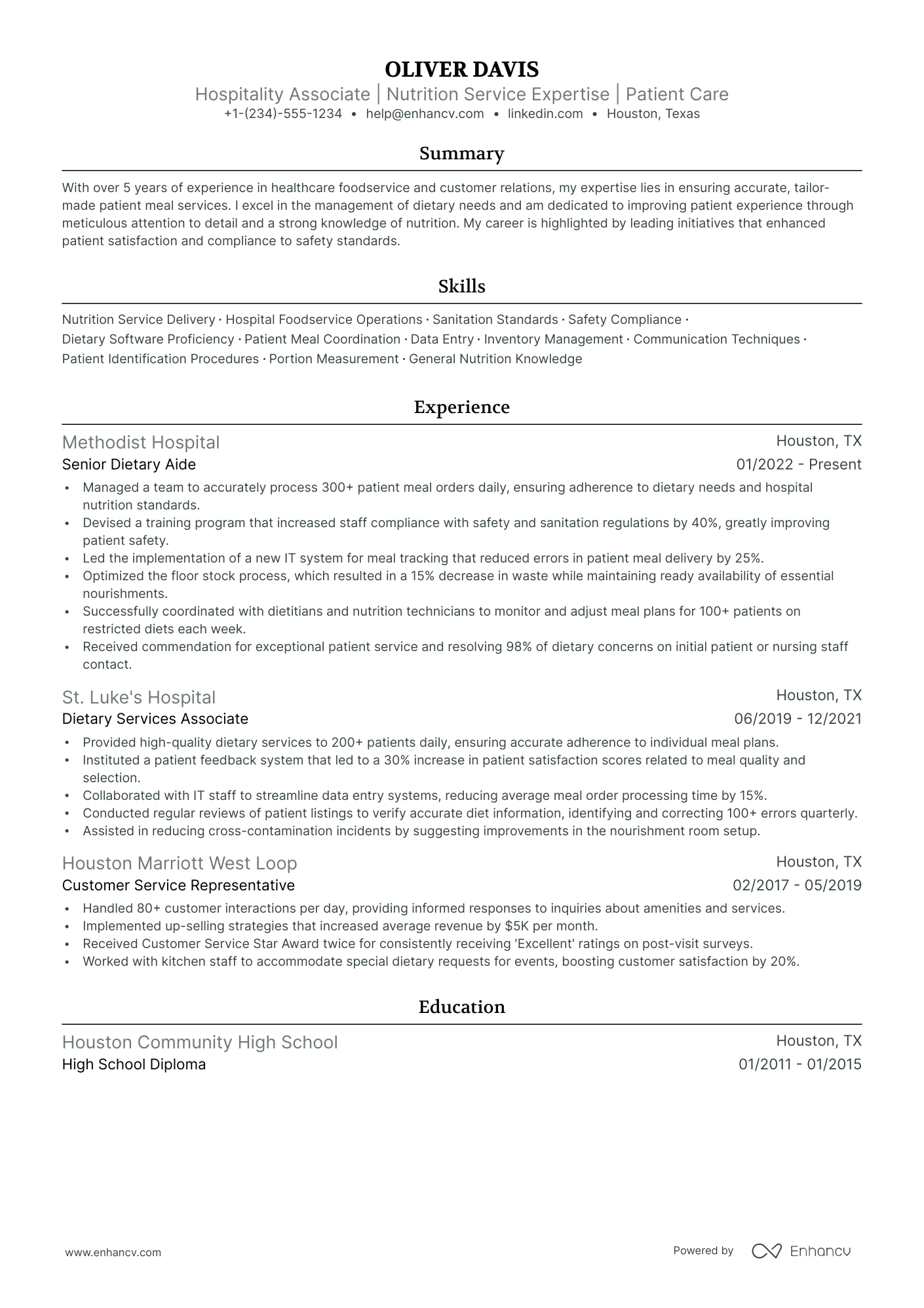 5 Hospitality Resume Examples & Guide for 2024