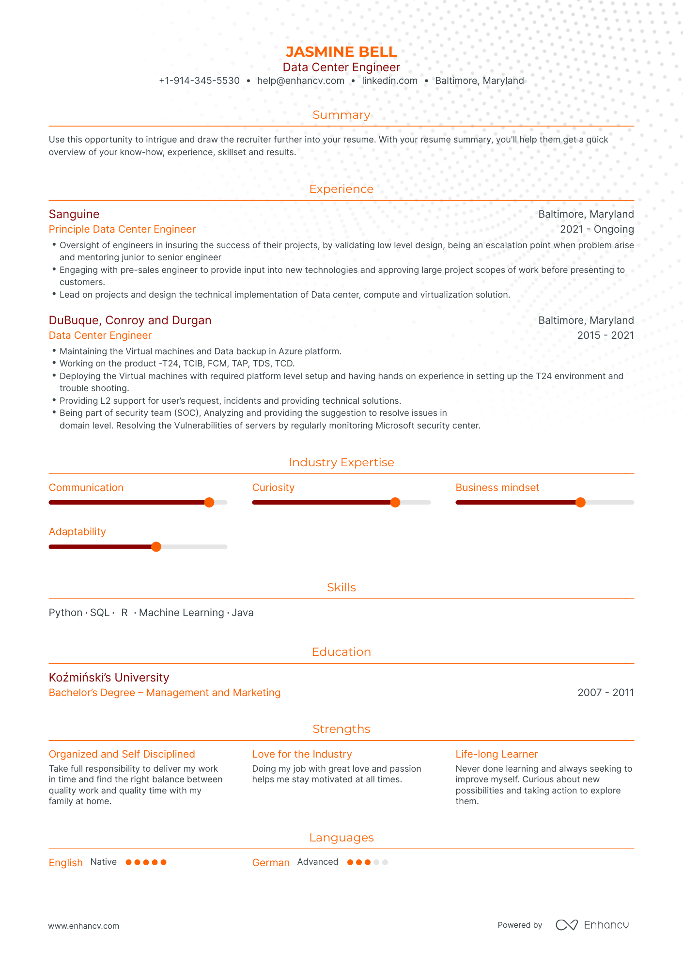 Data Center Engineer Resume Examples & Guide for 2023 (Layout, Skills ...