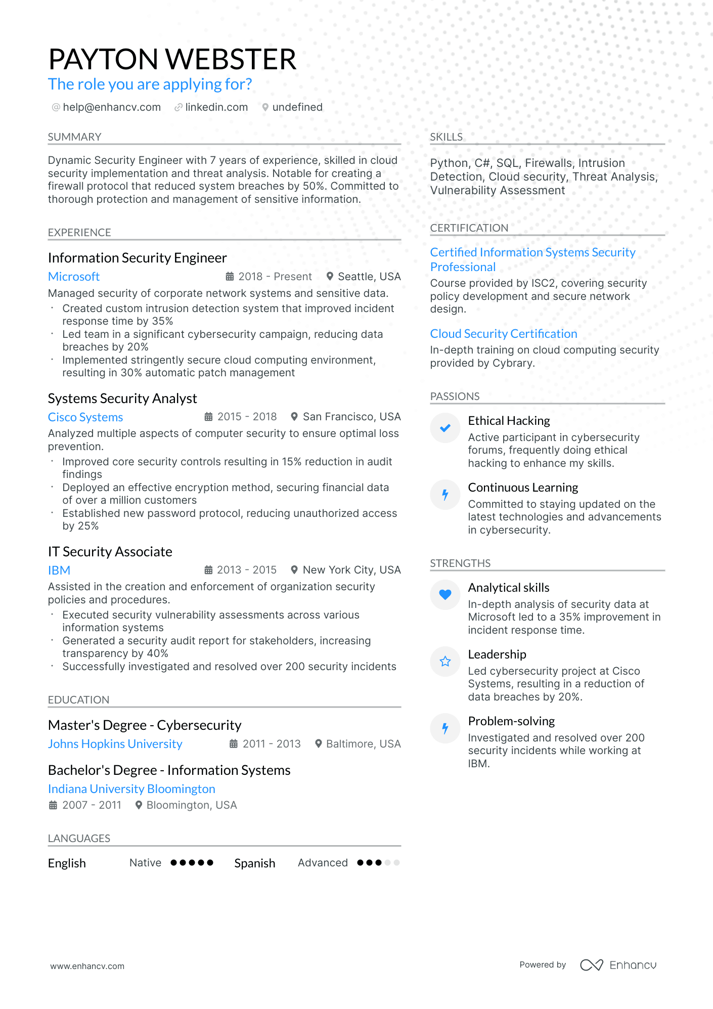 10 Information Security Engineer Resume Examples & Guide for 2026