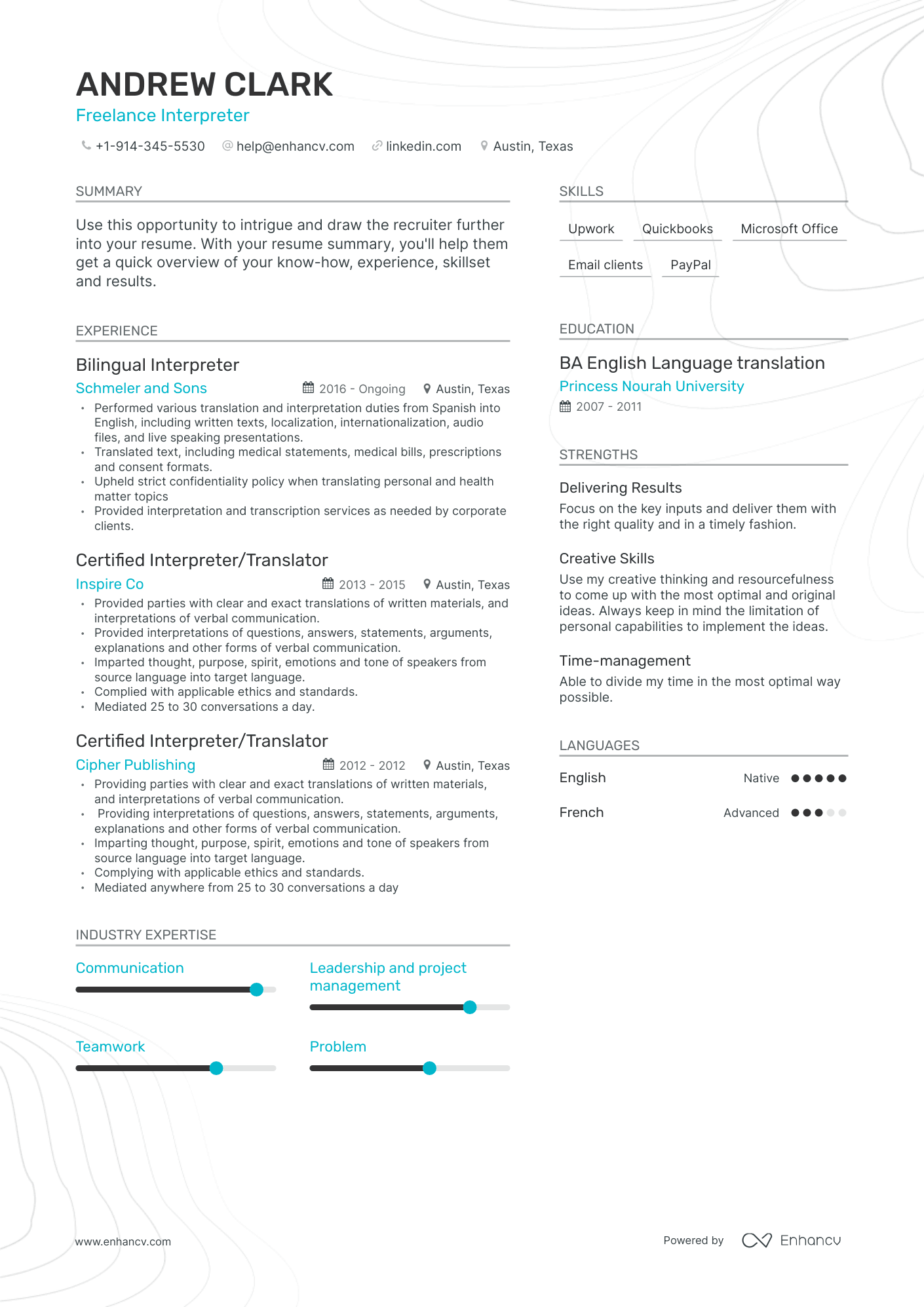 Freelance Interpreter Resume Examples & Guide for 2023 (Layout, Skills ...