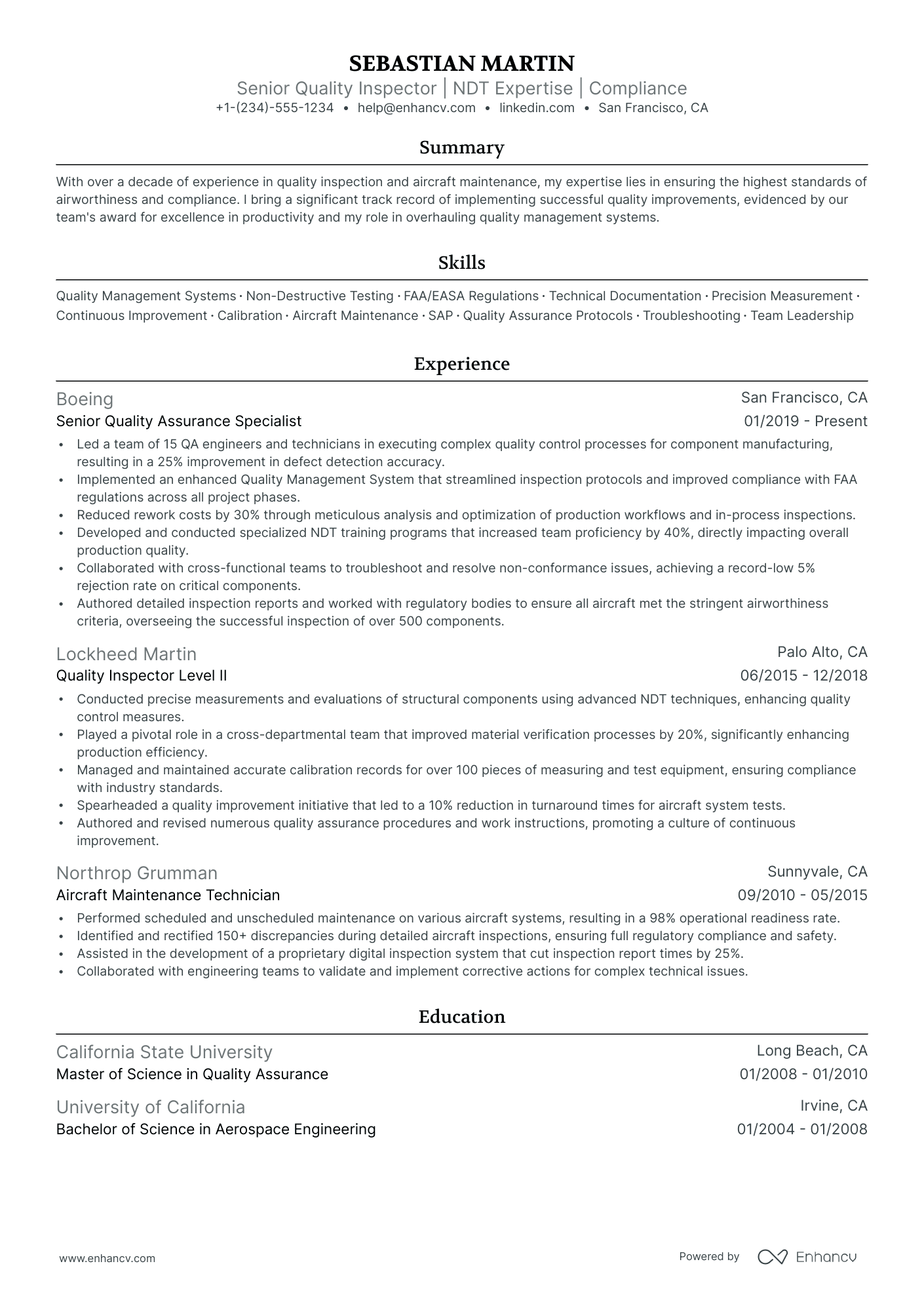 5 Quality Inspector Resume Examples & Guide for 2024