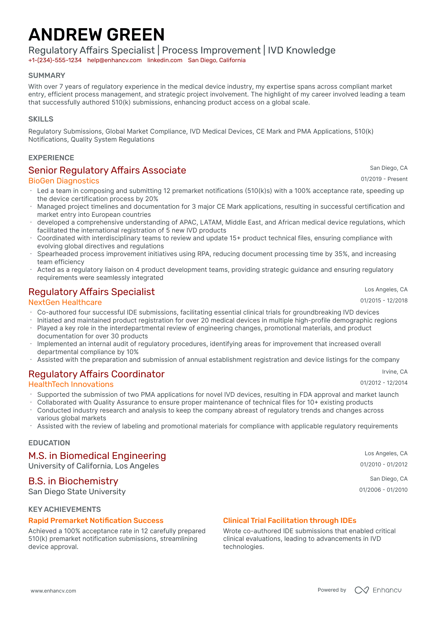 10 Regulatory Affairs Resume Examples & Guide for 2026