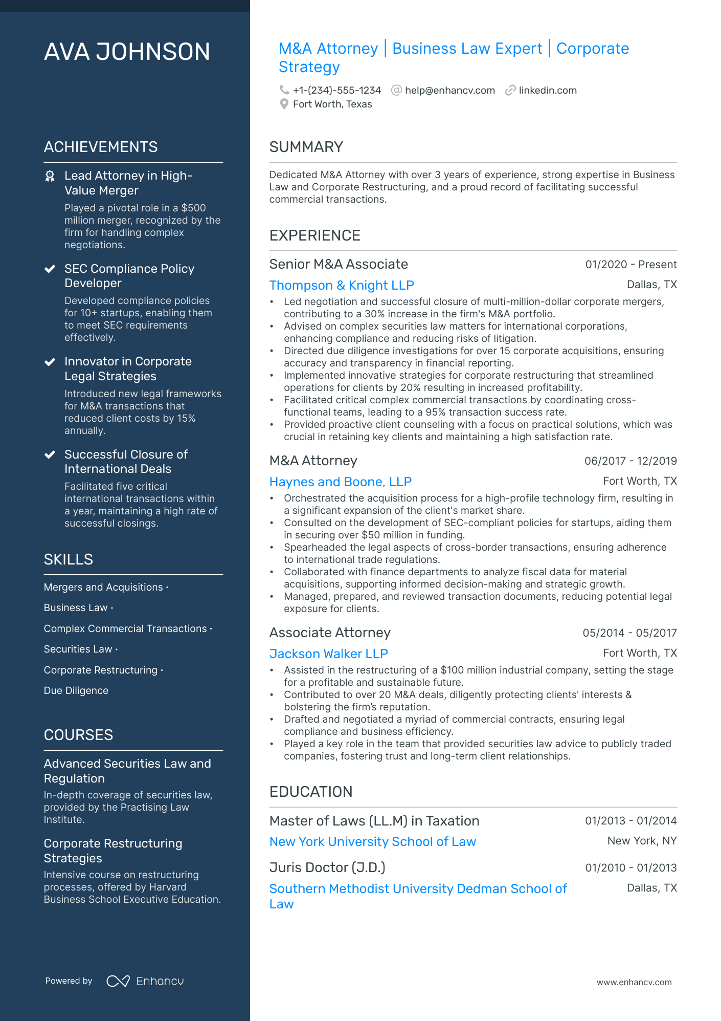 5 M&a Lawyer Resume Examples & Guide For 2024