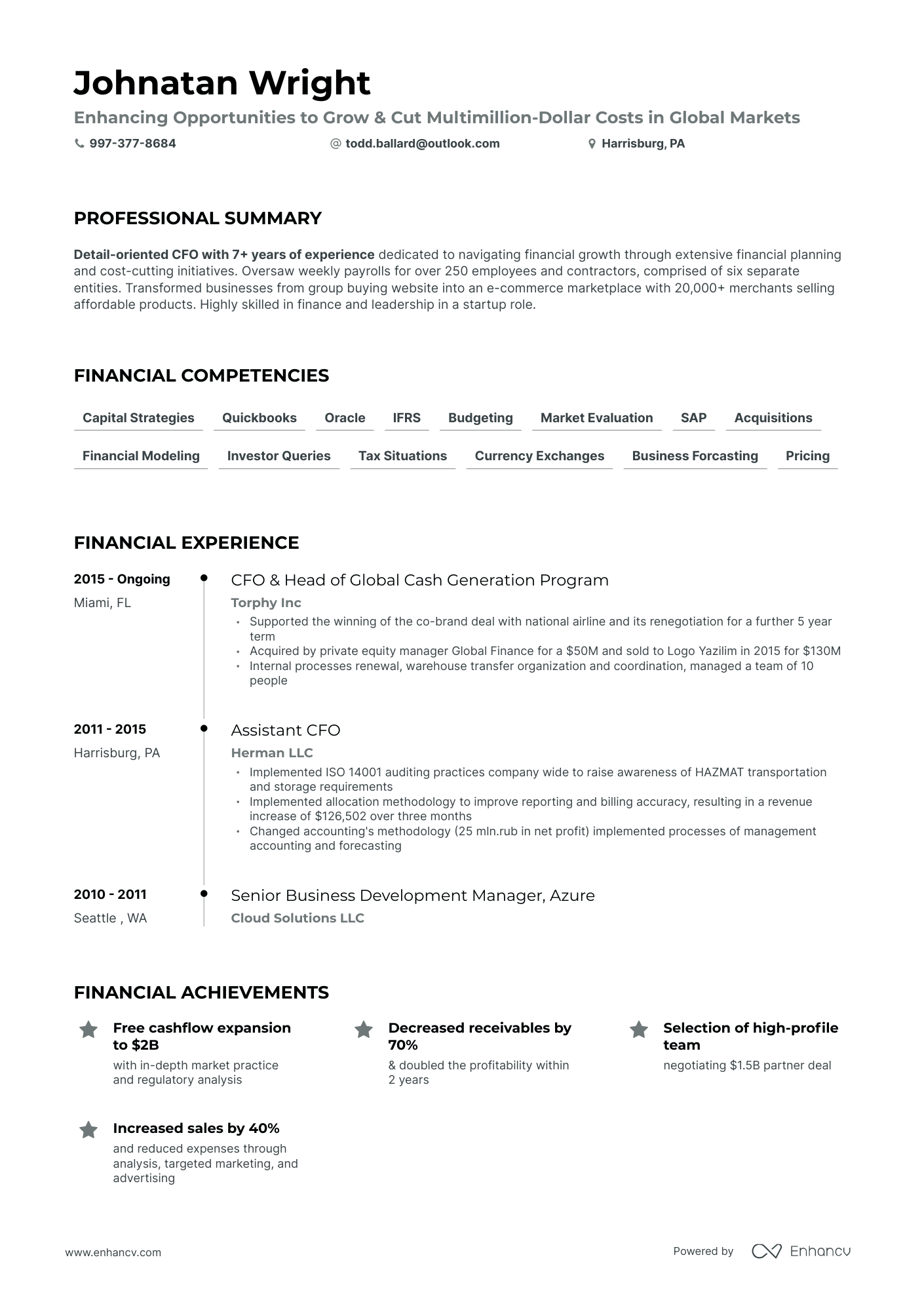 5 Chief Financial Officer Resume Examples & Guide for 2024