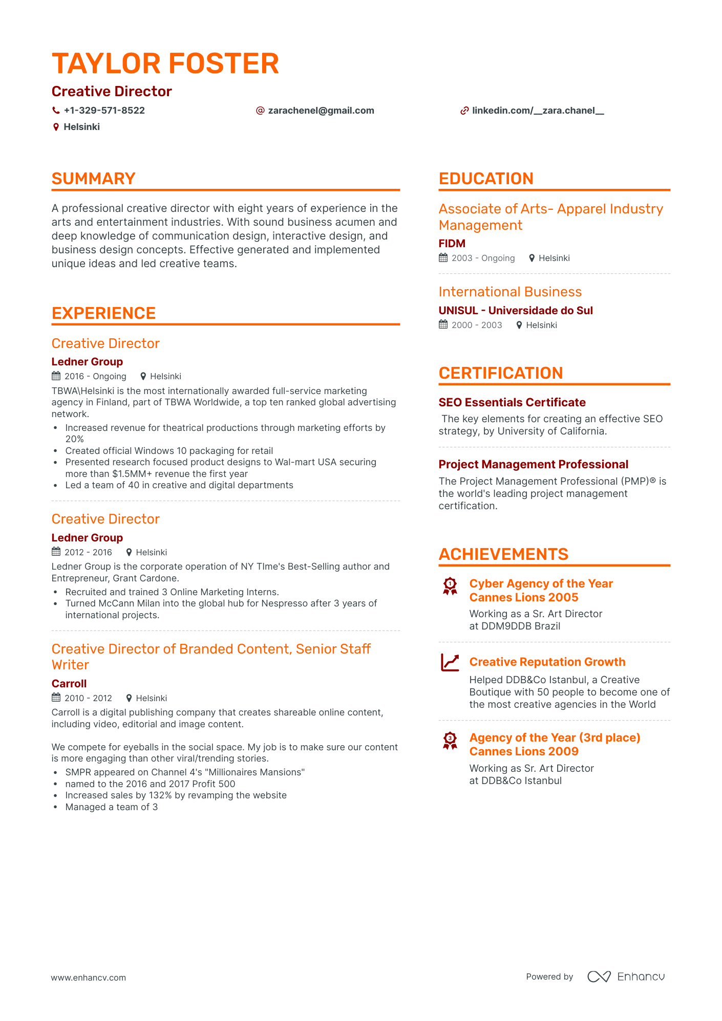 7 Creative Director Resume Examples & Guide for 2023