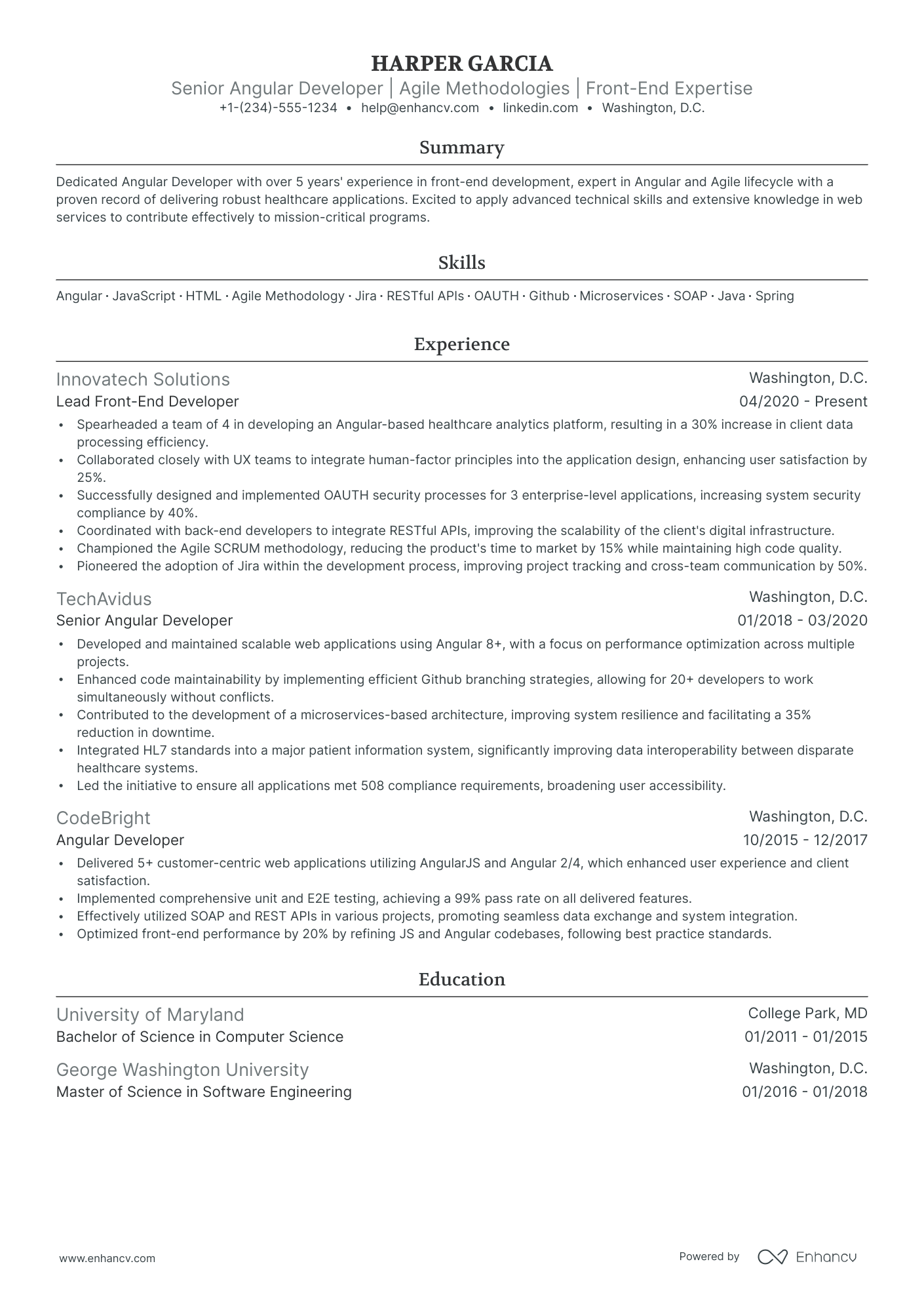 5 Angular Developer Resume Examples & Guide for 2024