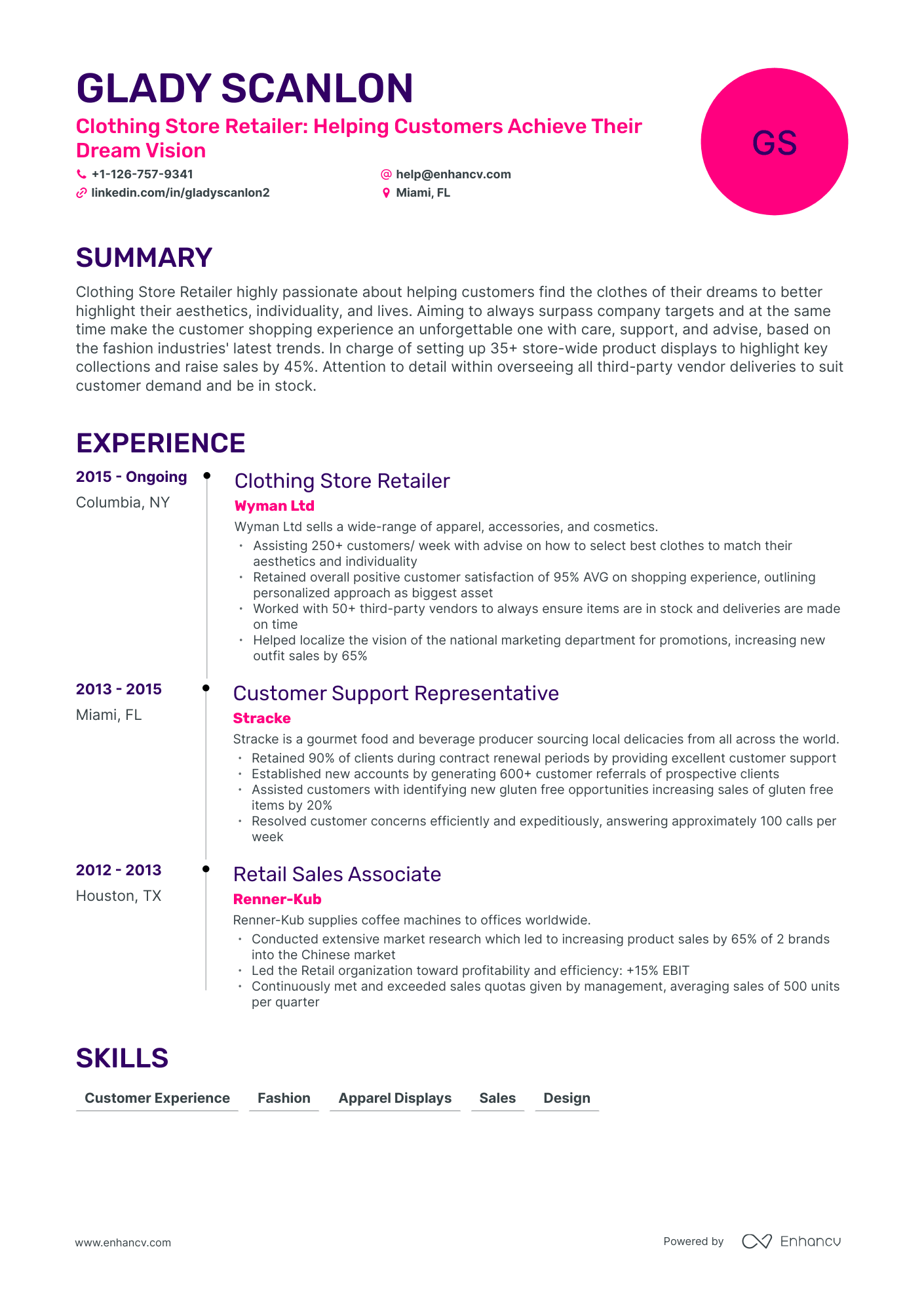 resume examples clothing retail stores