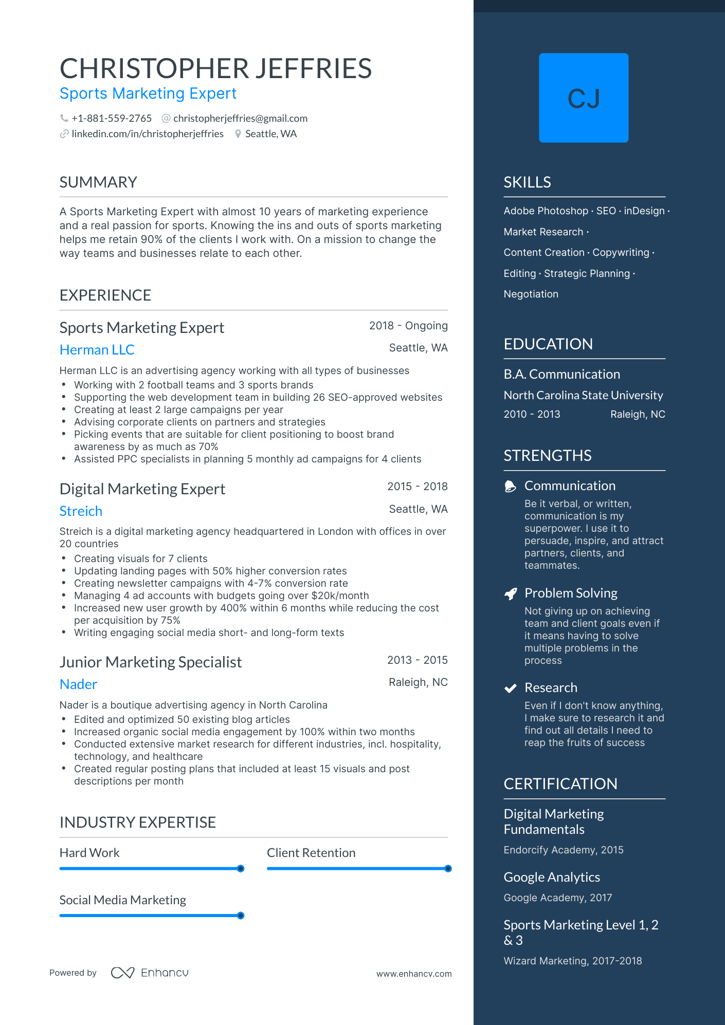 5 Sports Marketing Resume Examples & Guide for 2023