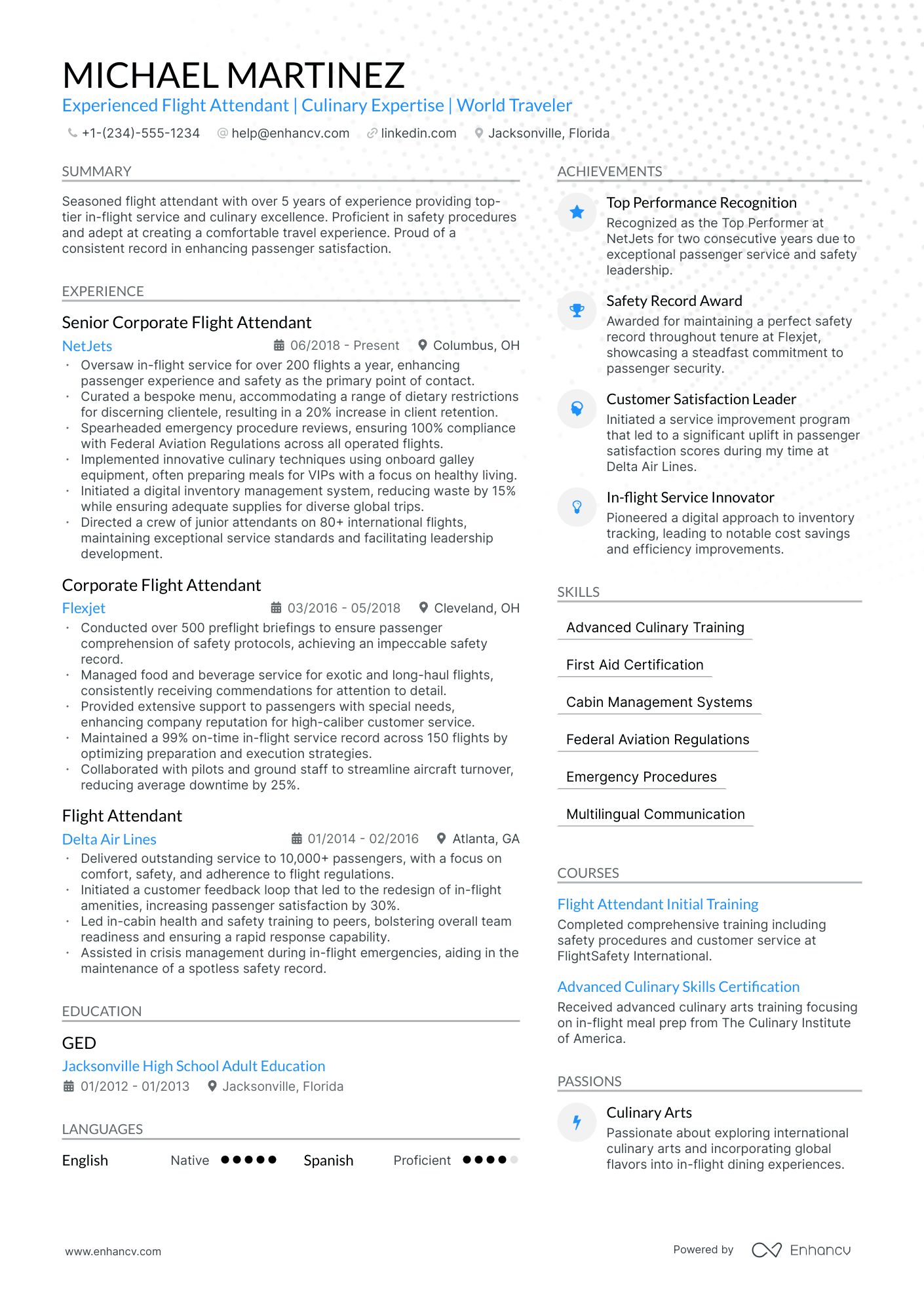 5 Corporate Flight Attendant Resume Examples & Guide for 2024