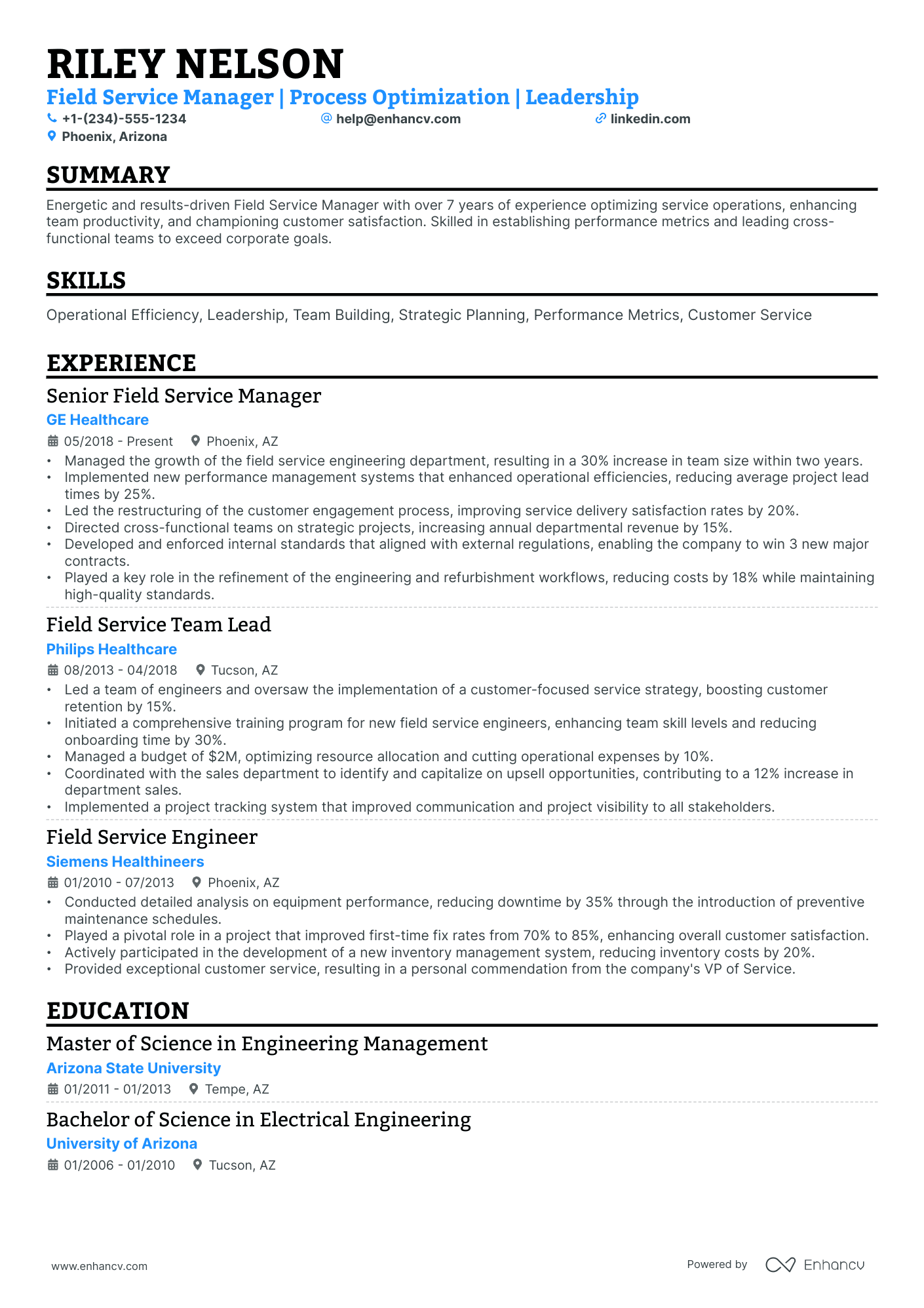 10 Field Service Manager Resume Examples & Guide for 2026