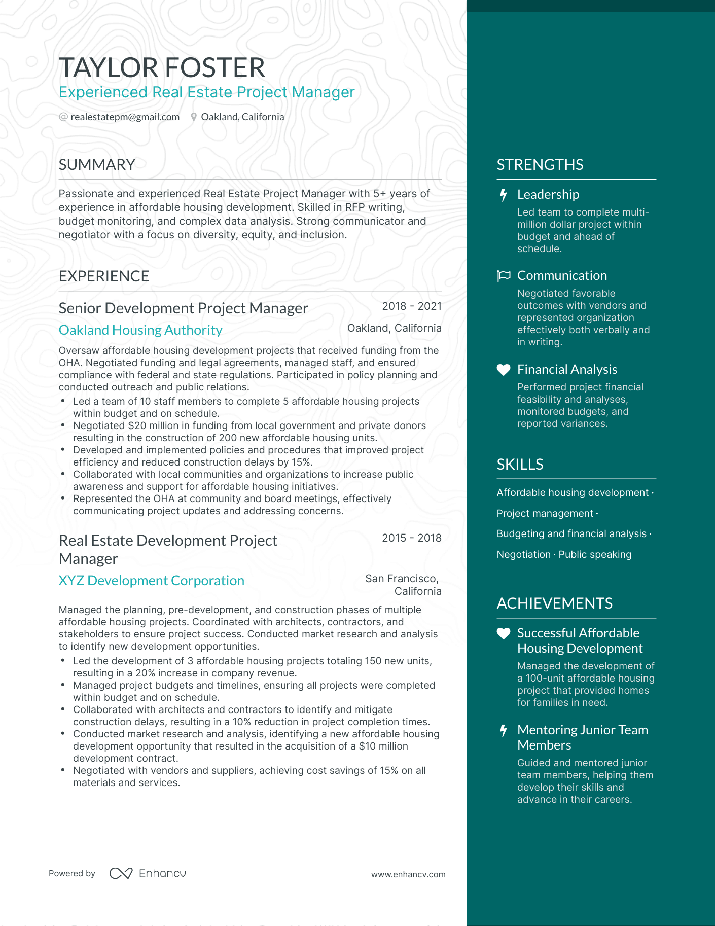 real estate project manager resume