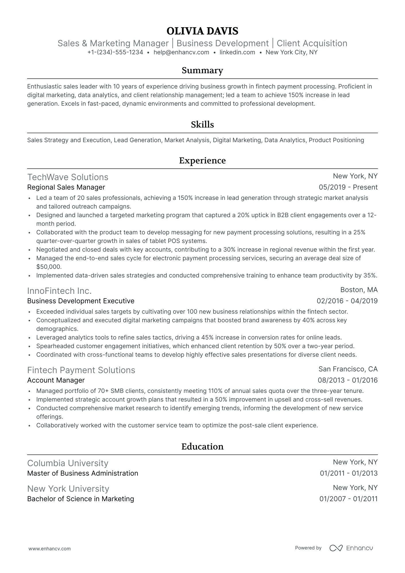 resume of sales and marketing manager