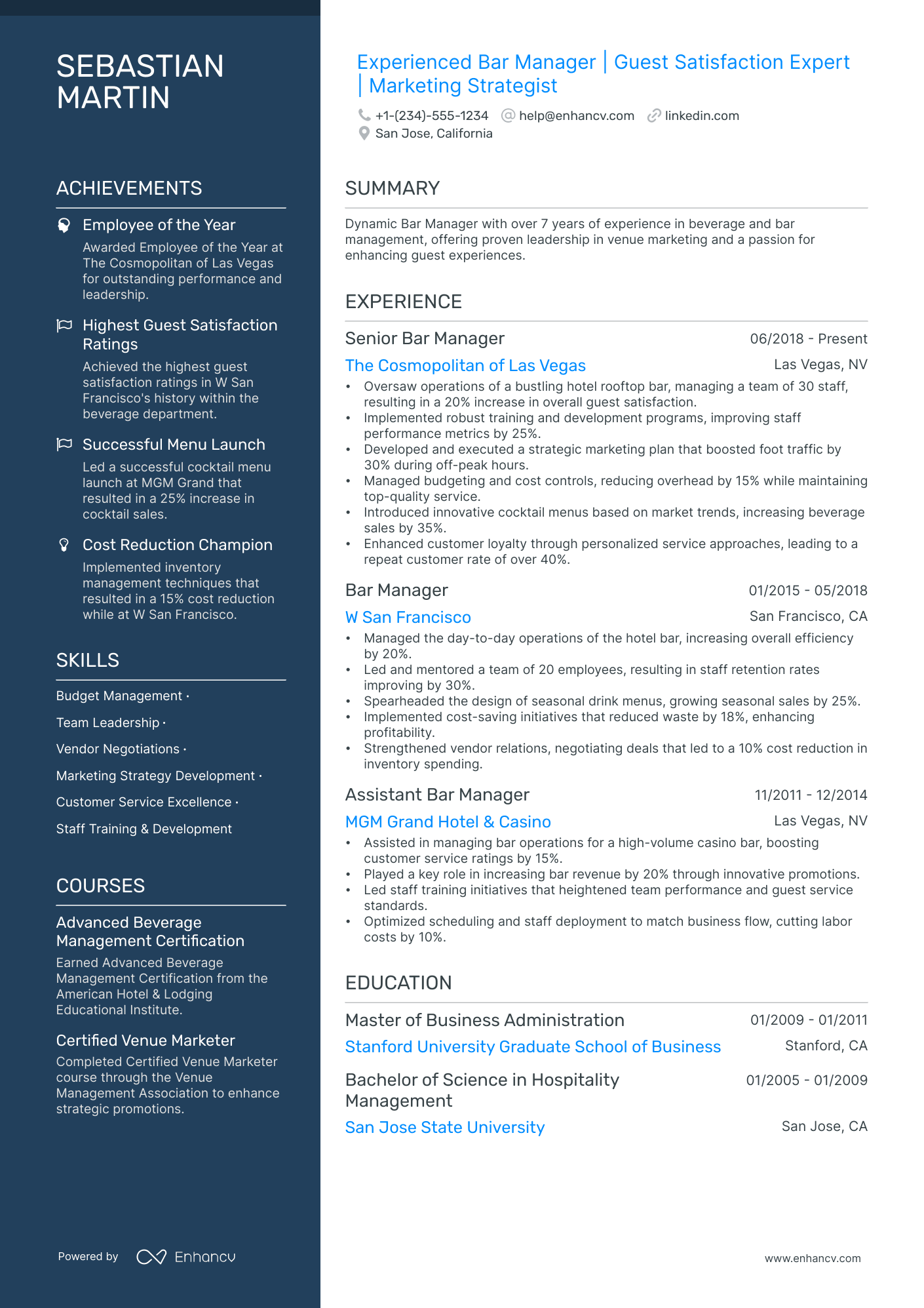 5 Bar Manager Resume Examples & Guide for 2024