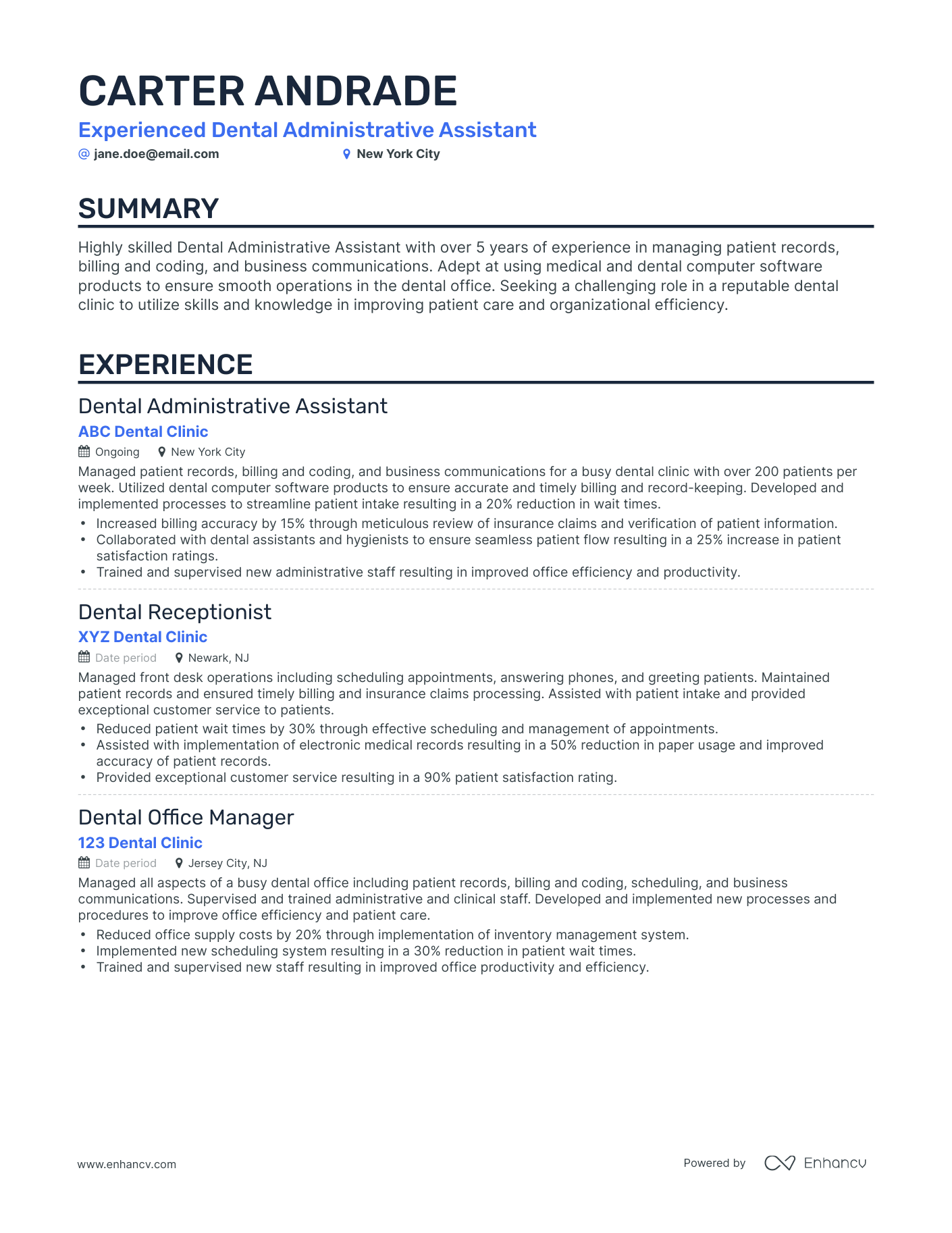 5 Dental Administrative Assistant Resume Examples & Guide for 2023