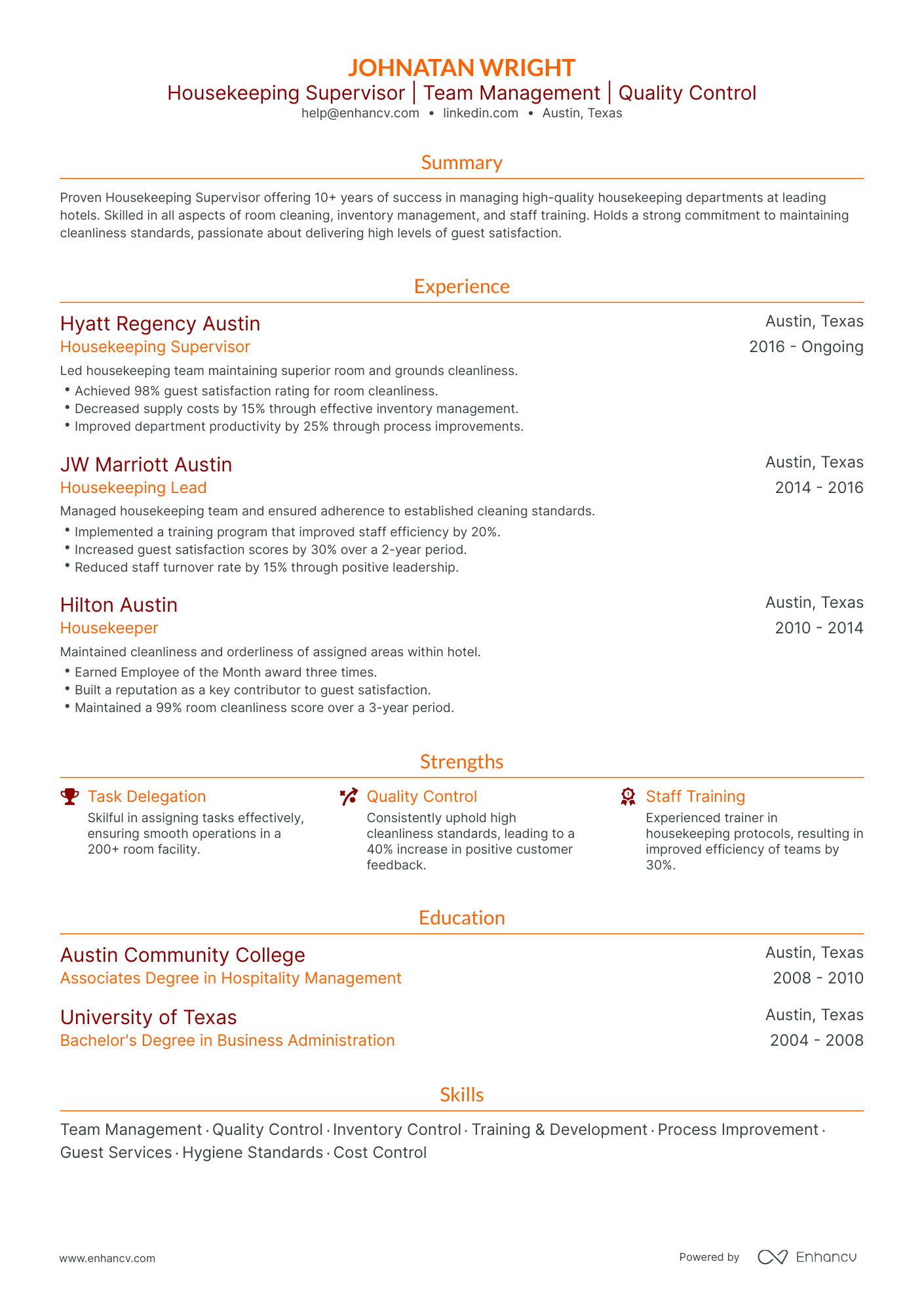 5 Housekeeping Supervisor Resume Examples Guide For 2024