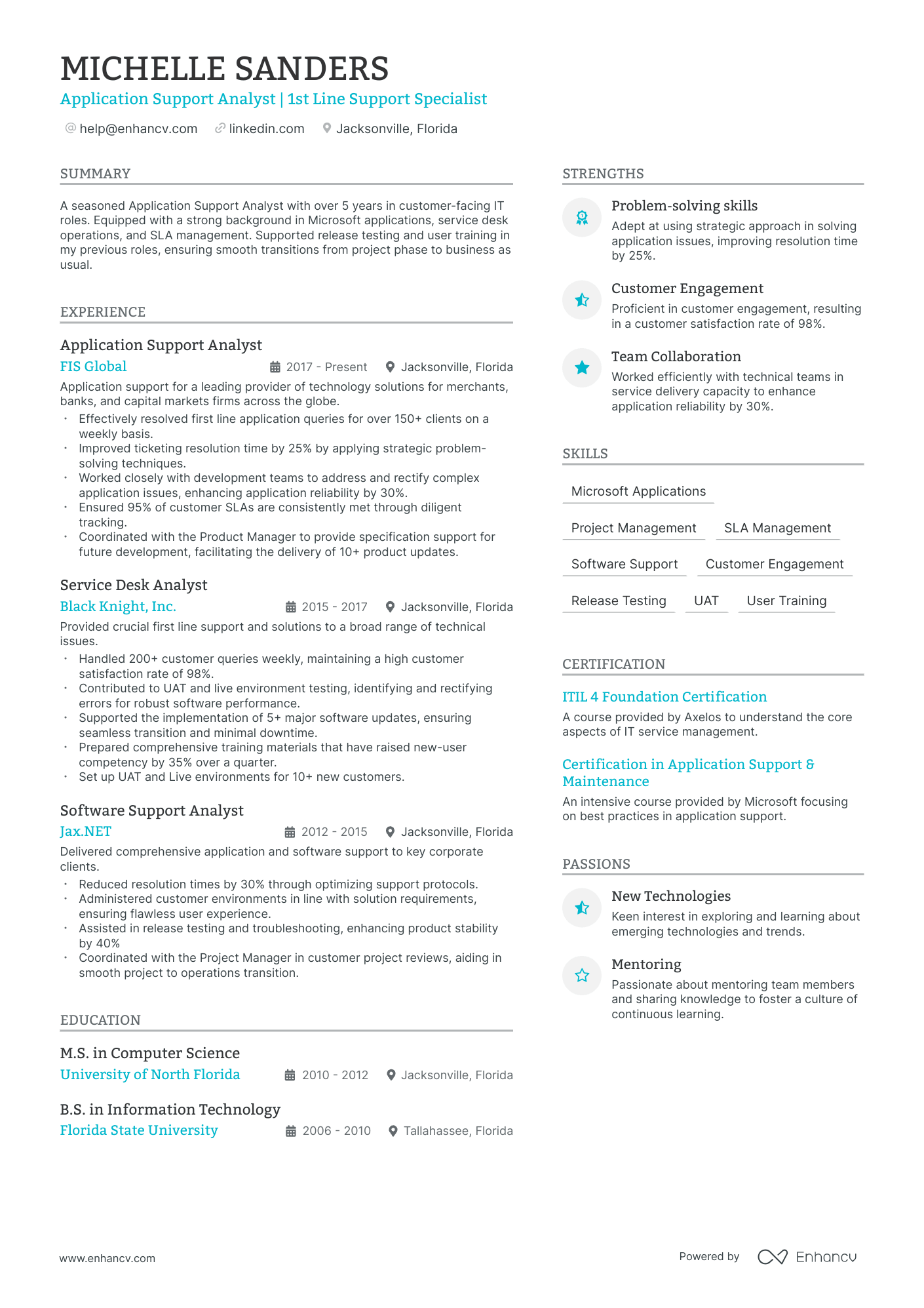 application support analyst resume example