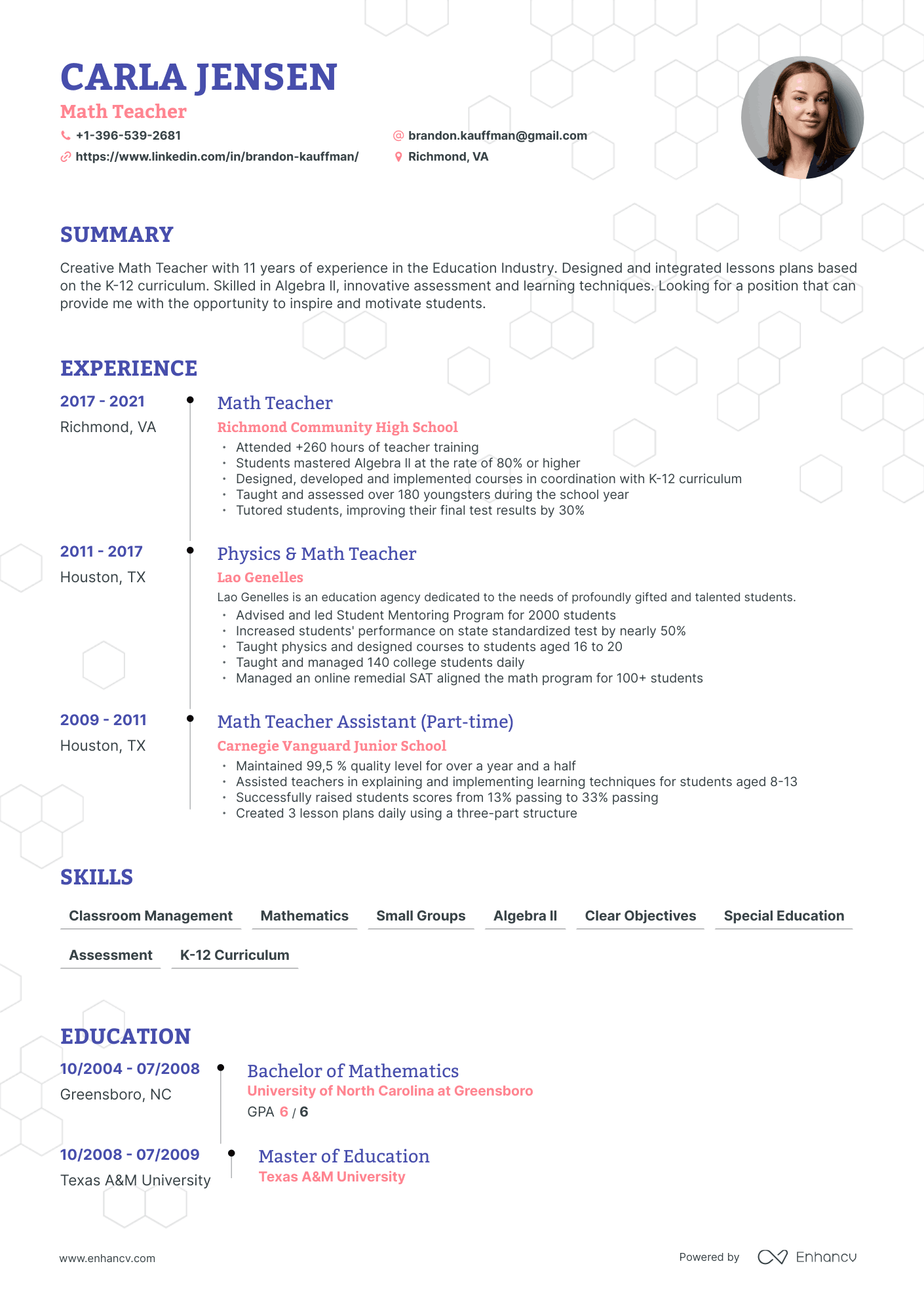 resume format for mathematics teacher