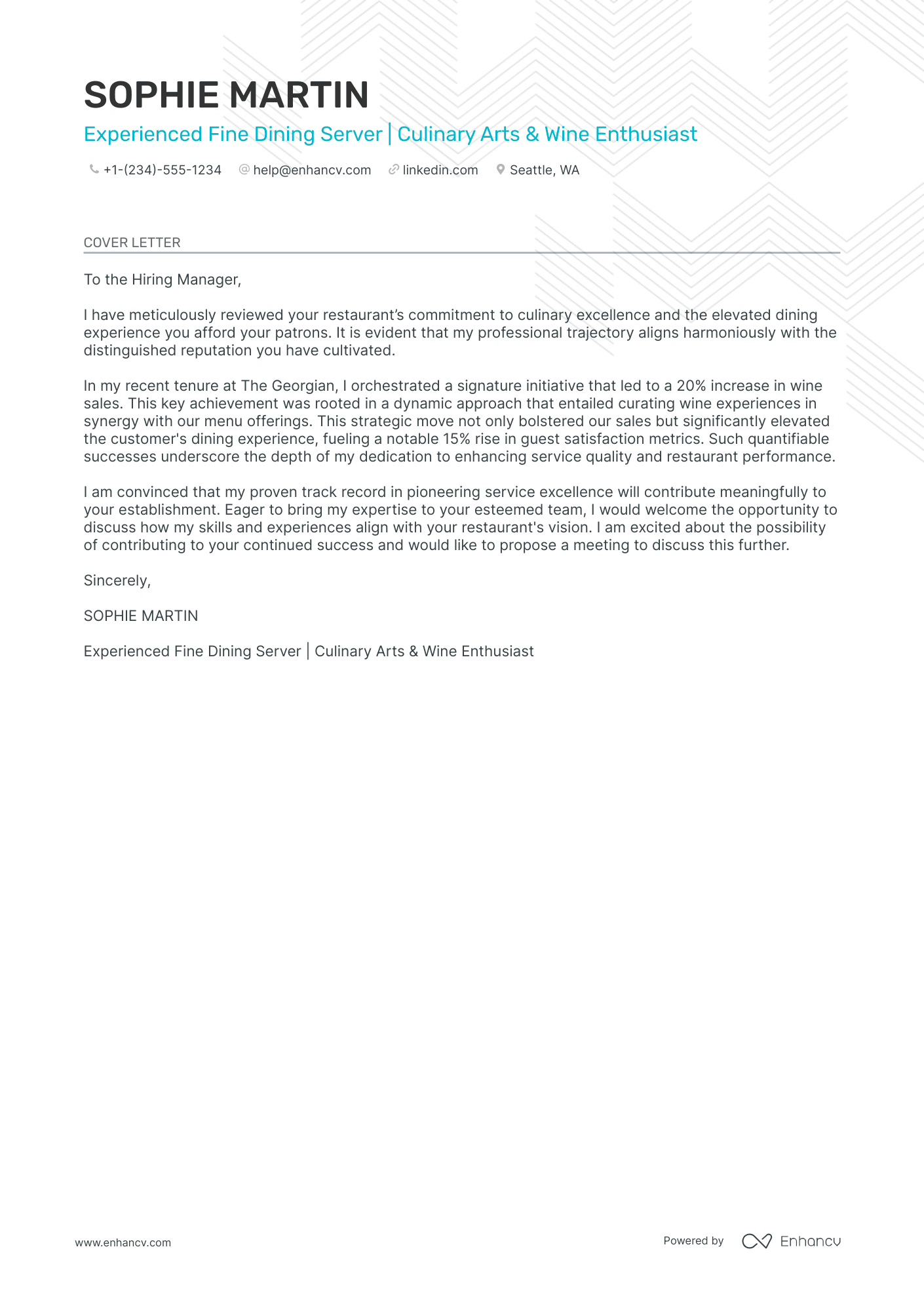 Server Cover Letter Examples for 2026 | Enhancv
