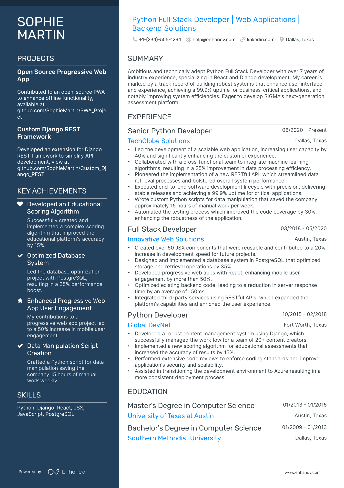 10 Python Full Stack Developer Resume Examples & Guide for 2025