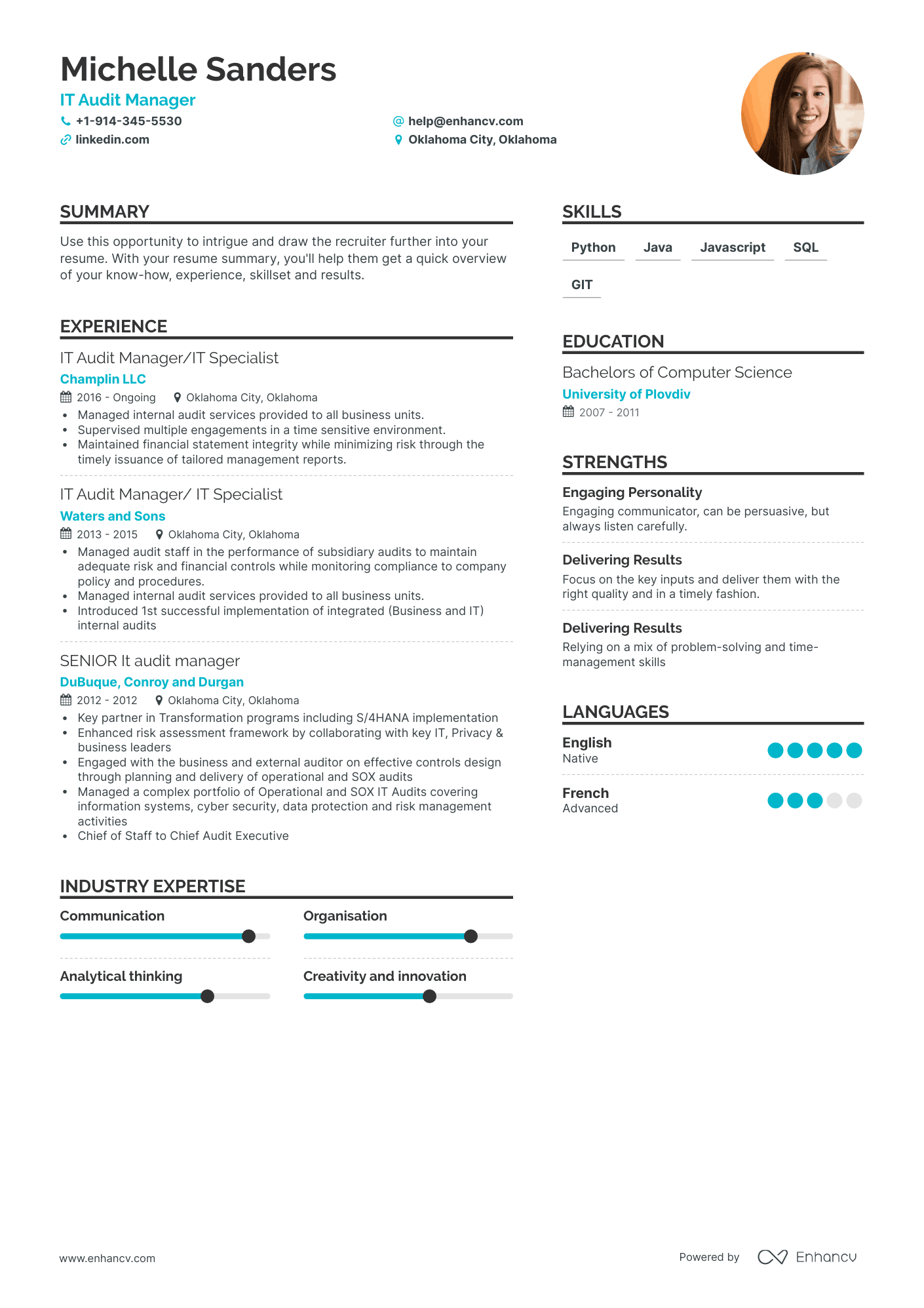 IT Audit Manager Resume Examples & Guide for 2023 (Layout, Skills ...