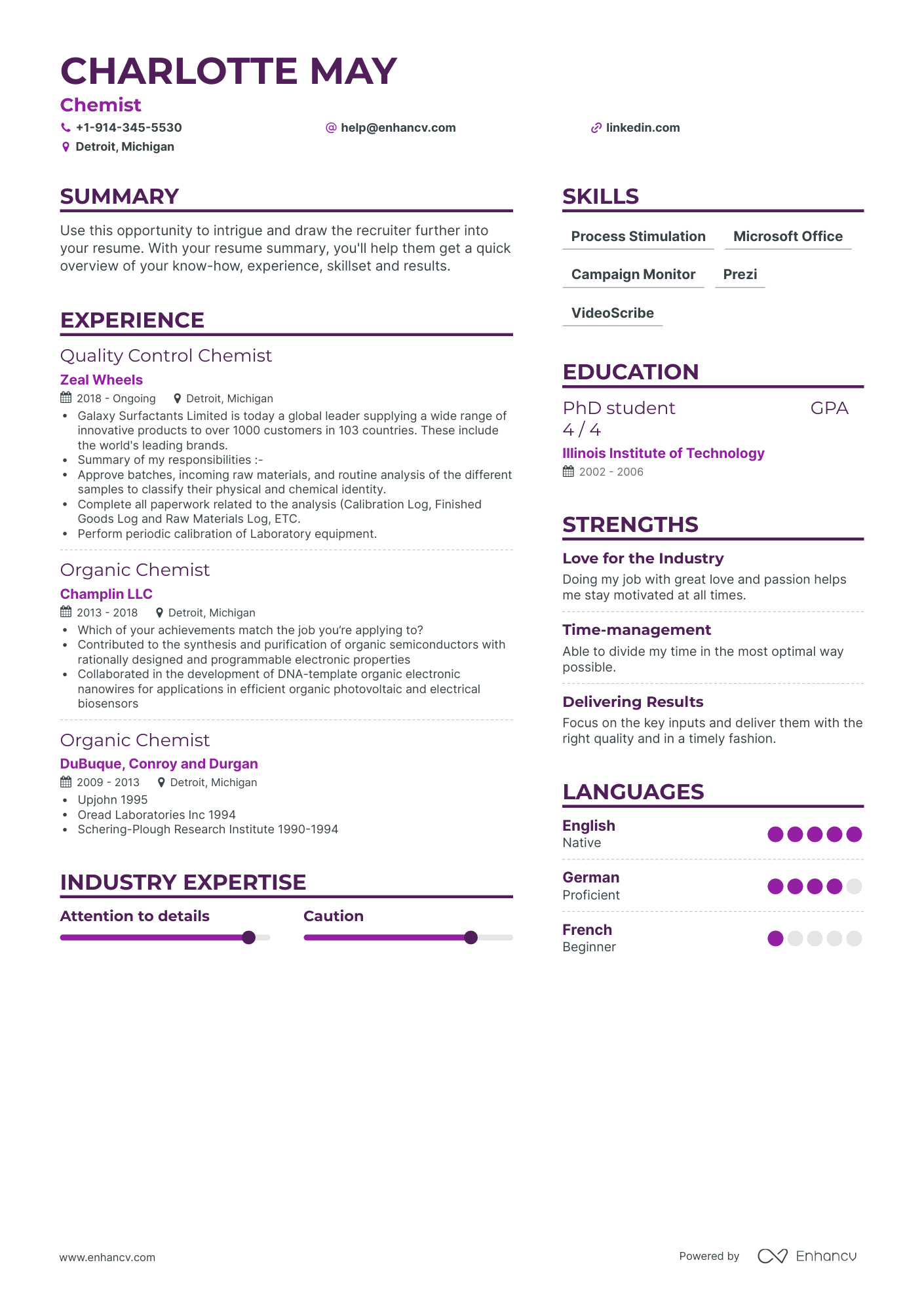 Chemist Resume Examples | Do’s and Don’ts for 2023 | Enhancv (Layout ...