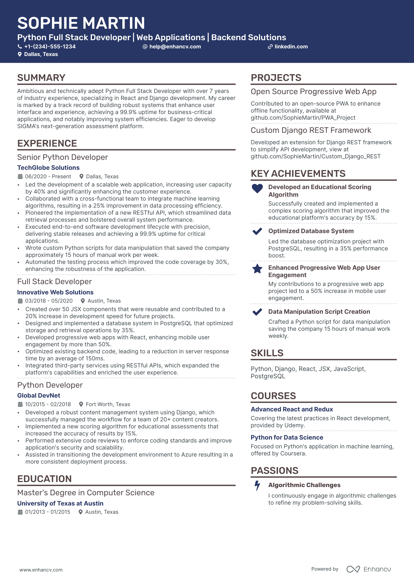 10 Python Full Stack Developer Resume Examples & Guide for 2025