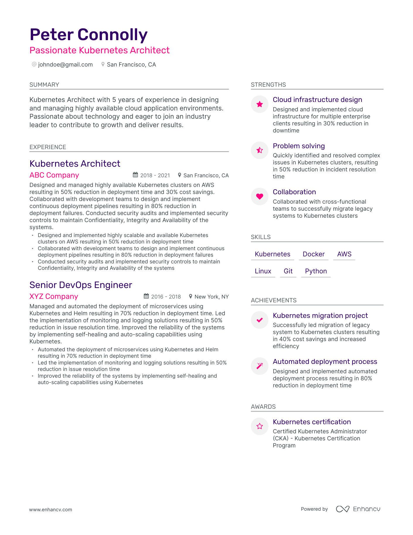 kubernetes support engineer resume