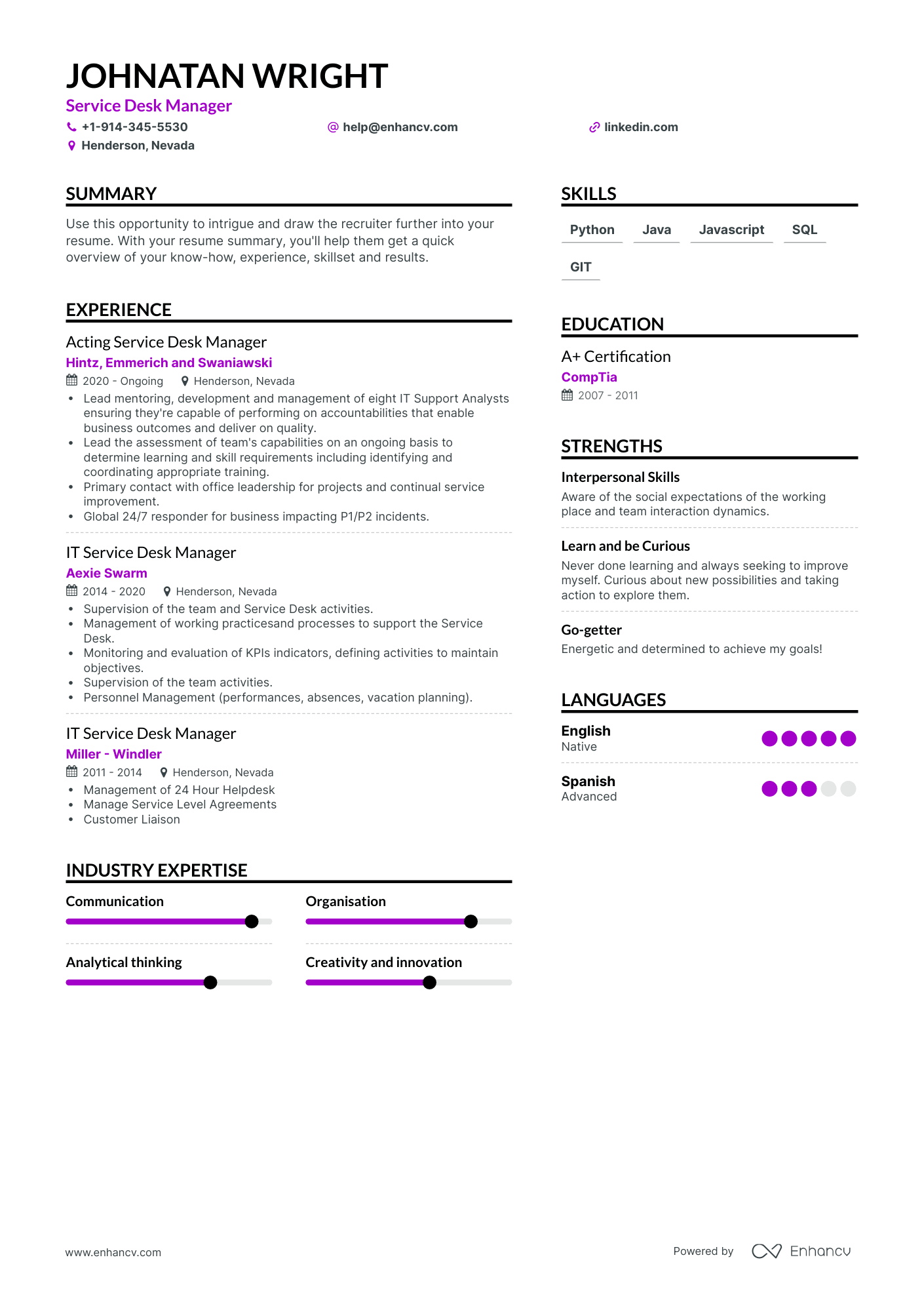 Service Desk Manager Resume Examples & Guide For 2023 (layout, Skills 