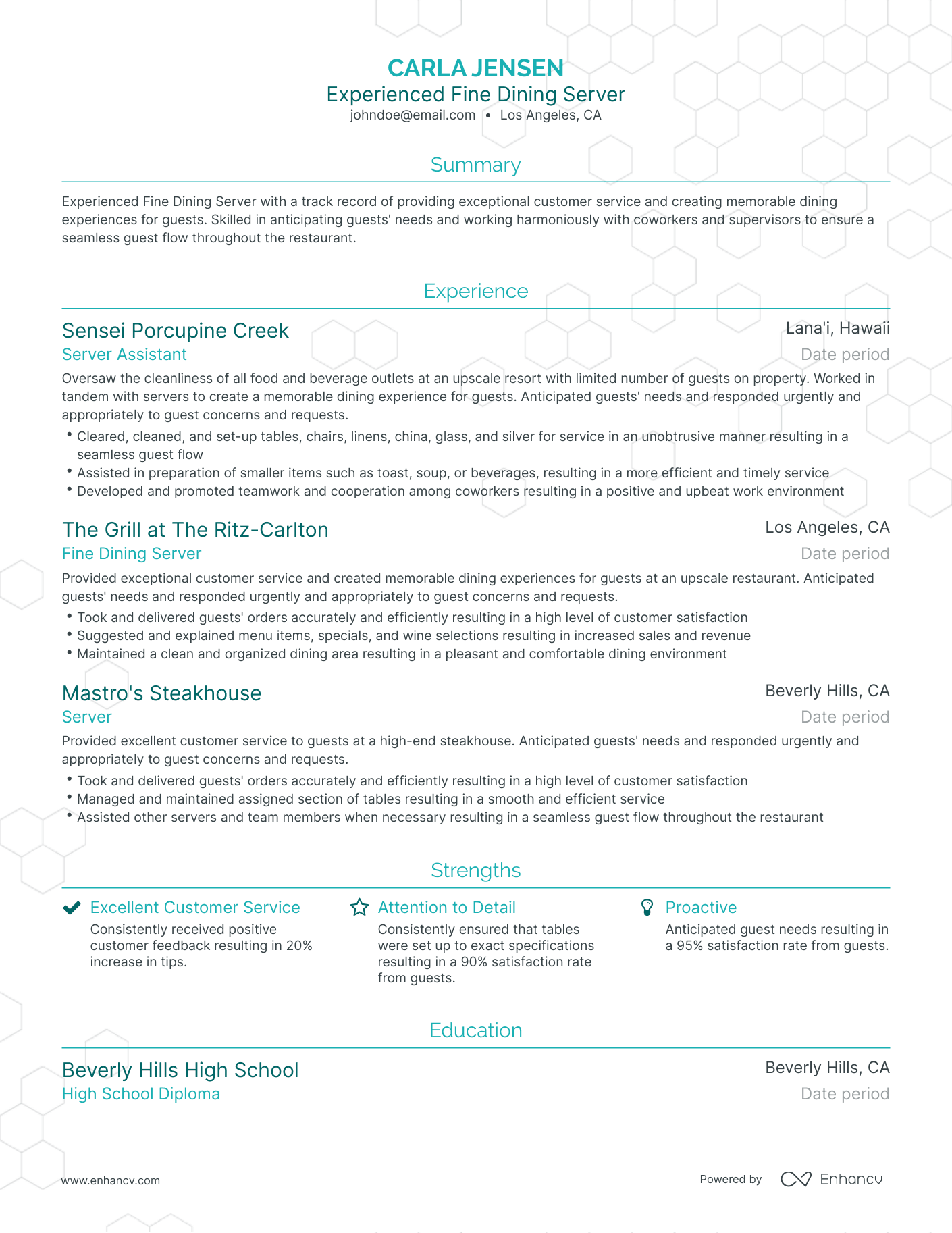 5 Fine Dining Server Resume Examples & Guide for 2024