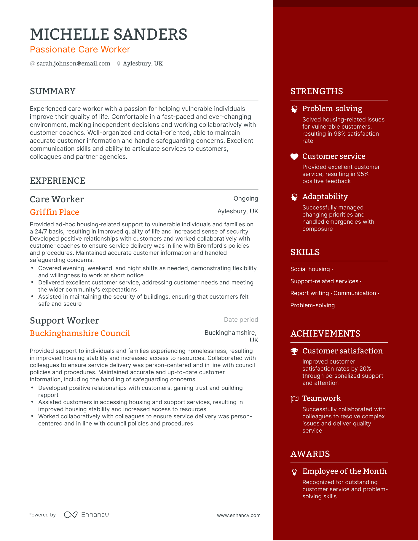 resume for aged care worker with experience