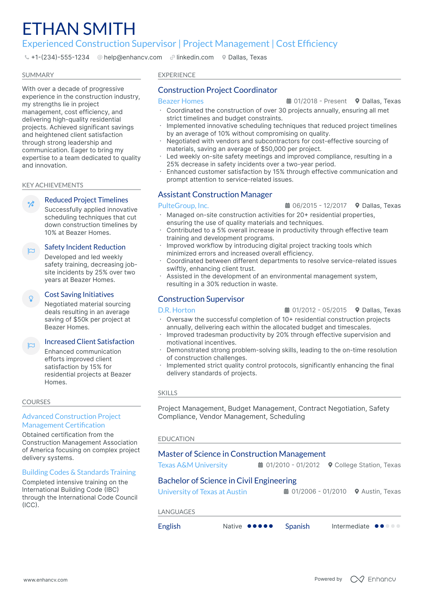 10 Construction Manager Resume Examples & Guide for 2026