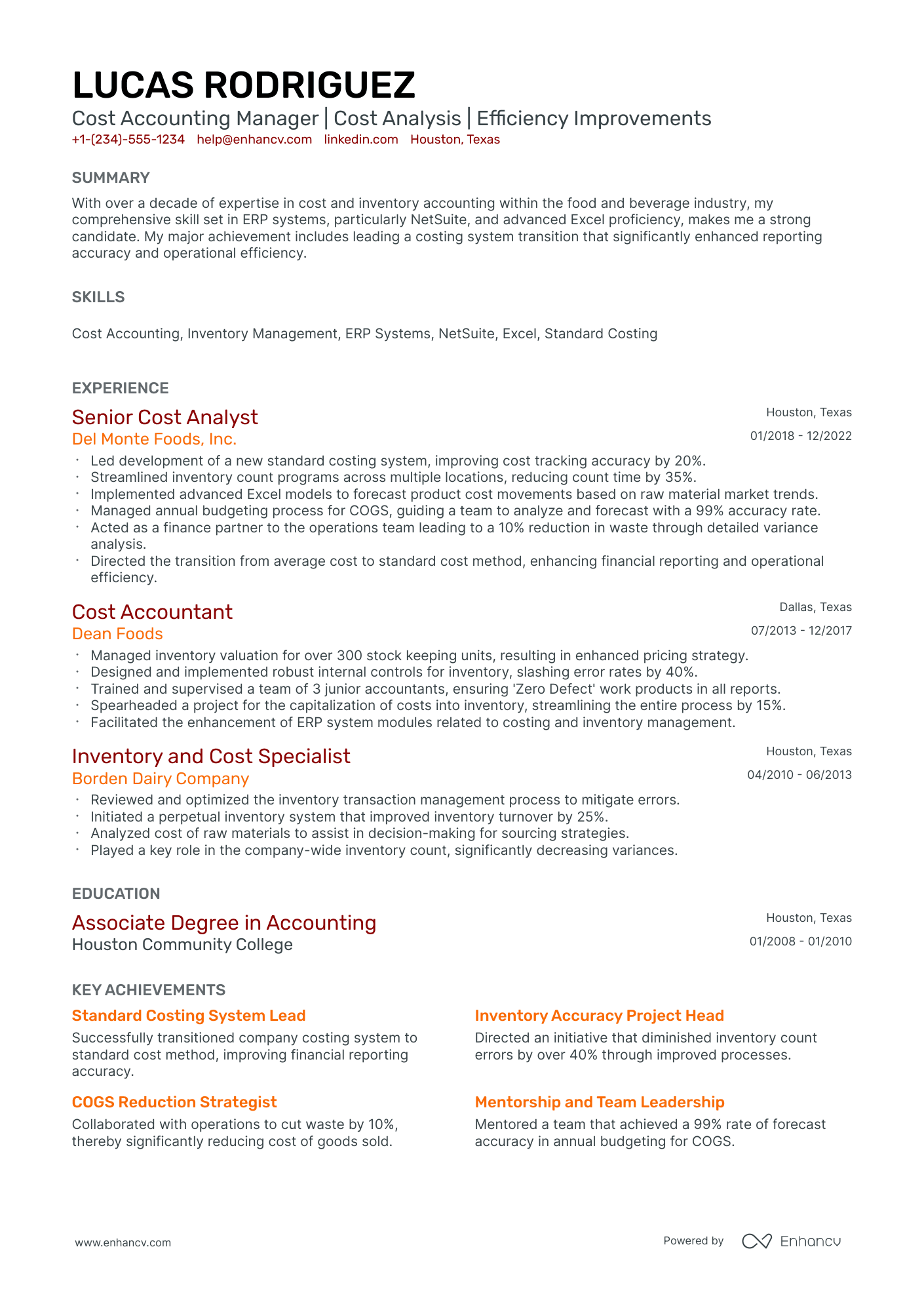 10 Cost Accounting Resume Examples & Guide for 2026