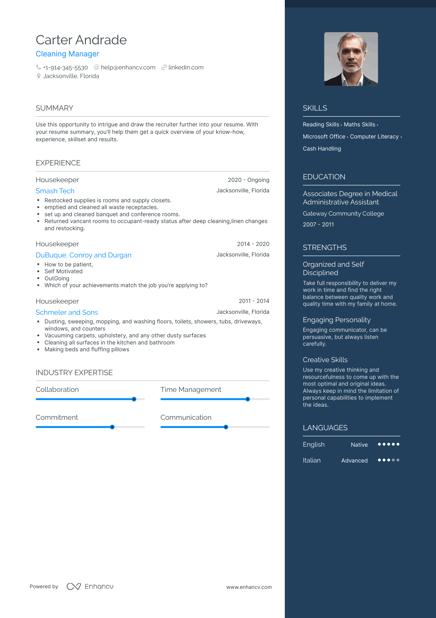 Cleaning Manager Resume Examples & Guide for 2023 (Layout, Skills ...