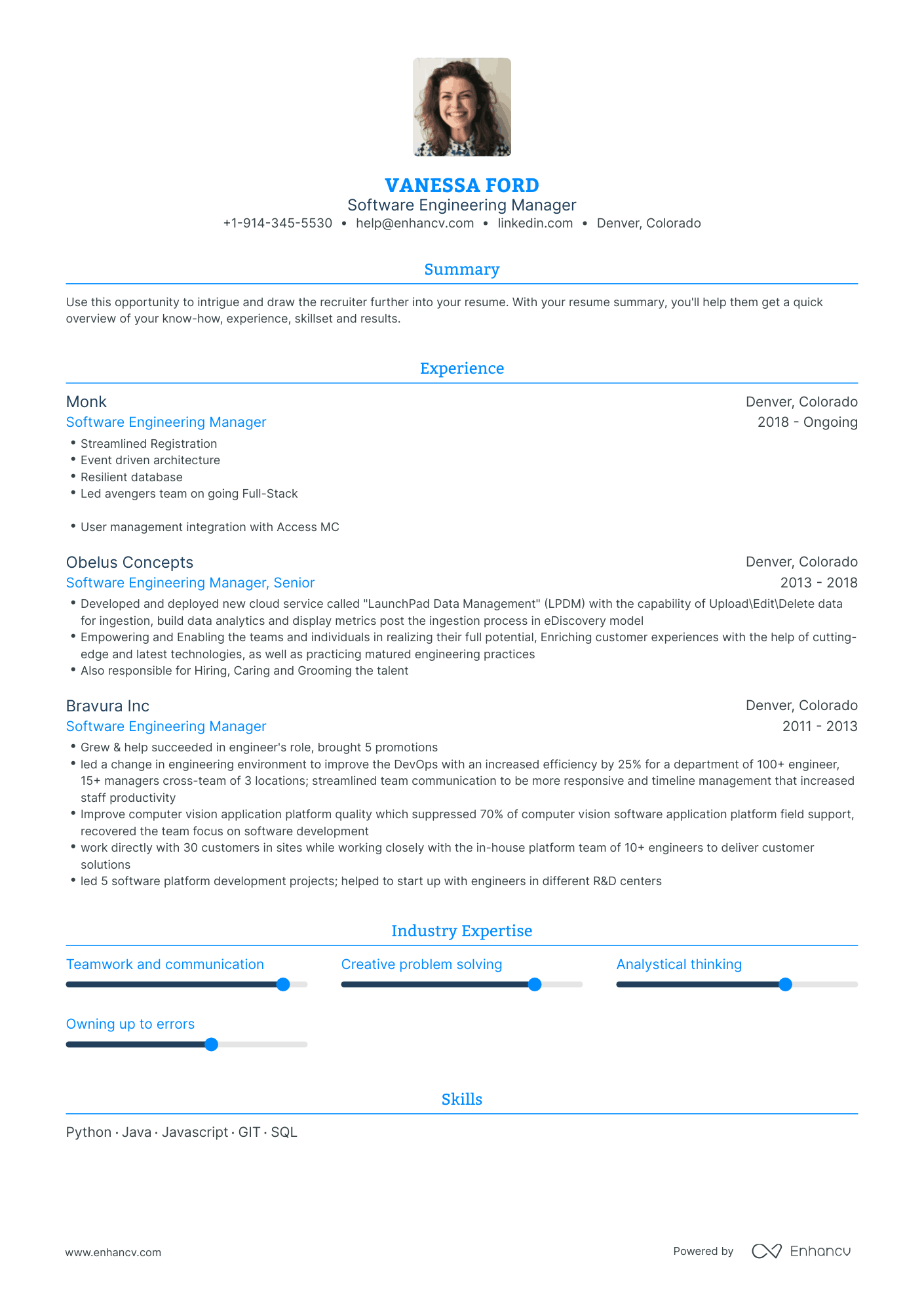 Software Engineering Manager Resume Examples & Guide for 2023 (Layout ...