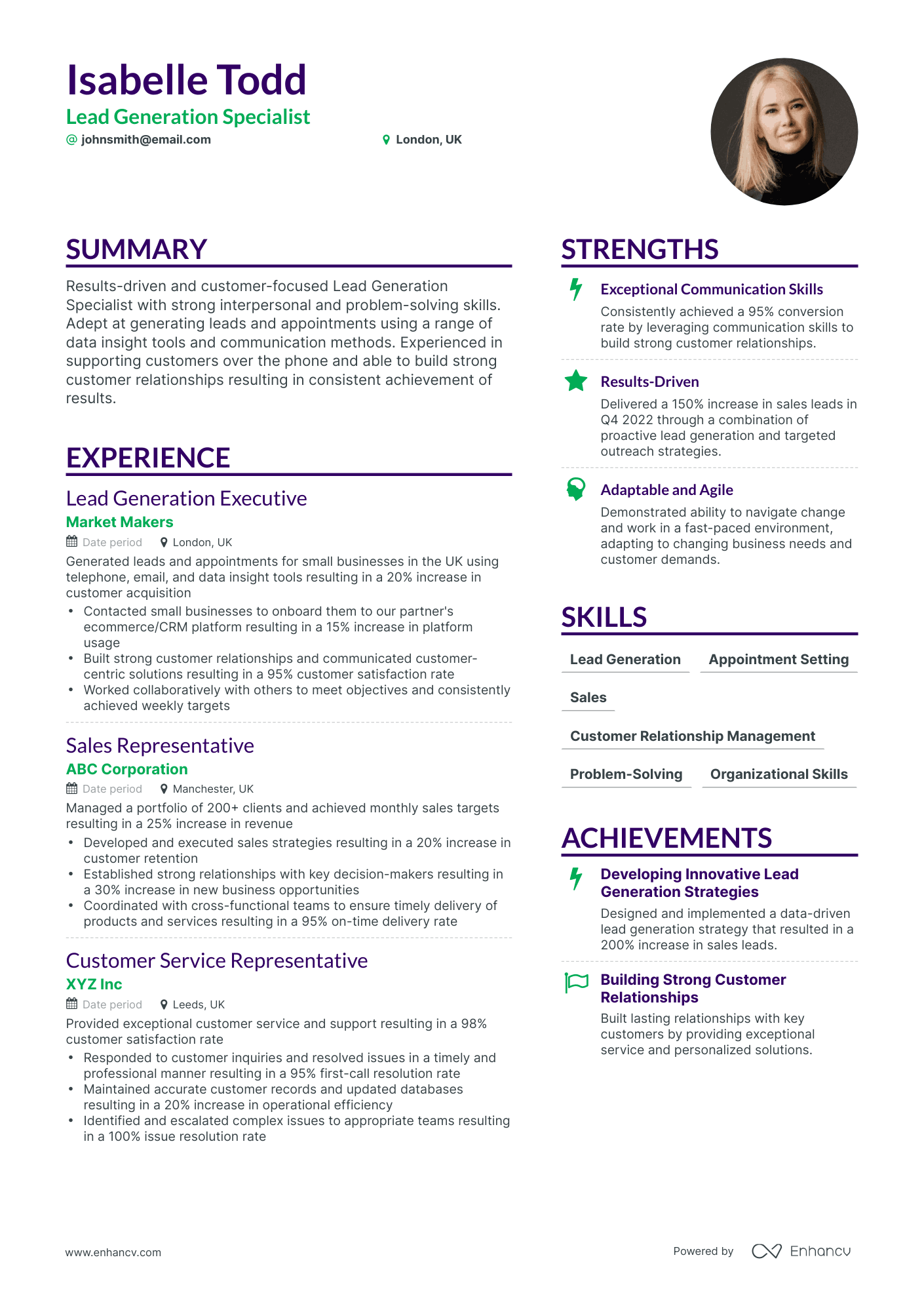 lead generation resume sample