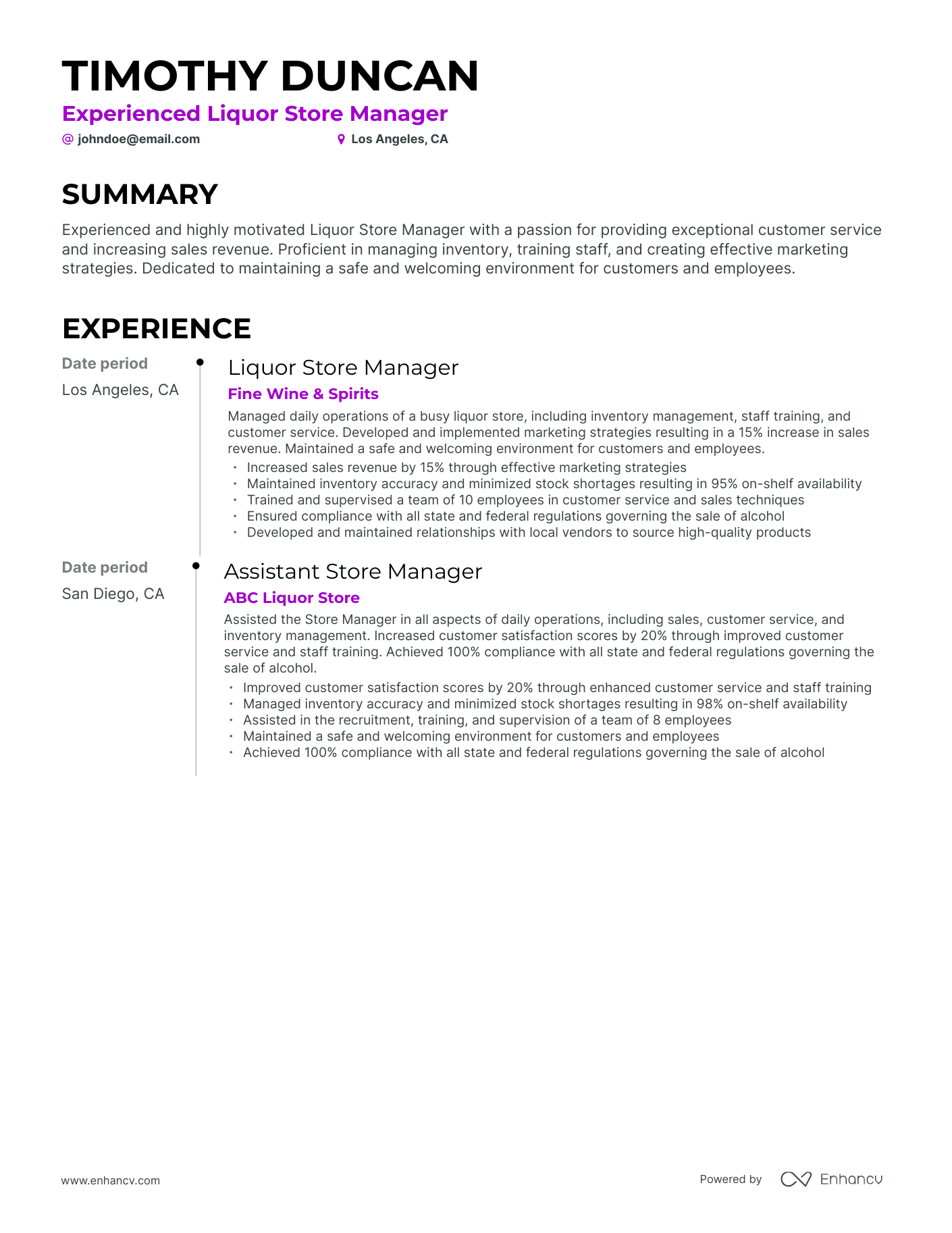 5 Liquor Store Manager Resume Examples & Guide for 2024