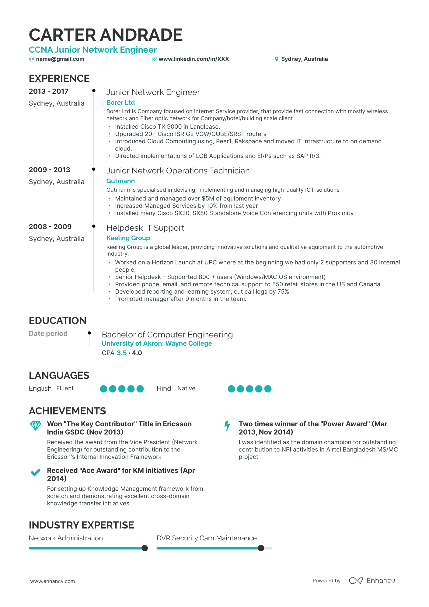 Entry Level Network Engineer Resume Example [+ Template & Guide ...