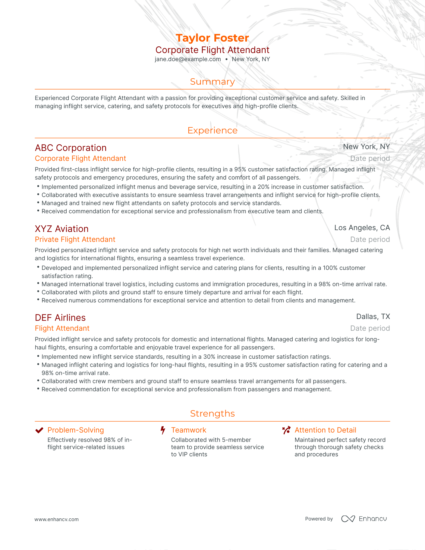 5 Corporate Flight Attendant Resume - AHR0cHM6Ly9jZG4uZW5oYW5jdi5jb20vcHJlZGVmaW5lZC1leGFtcGxlcy9RZzFTaWx5M0xzNHFabWg4VGJJajBpWlVTZlg2aEJiMjhXWTdibU5aL2ltYWdlLnBuZw~~.