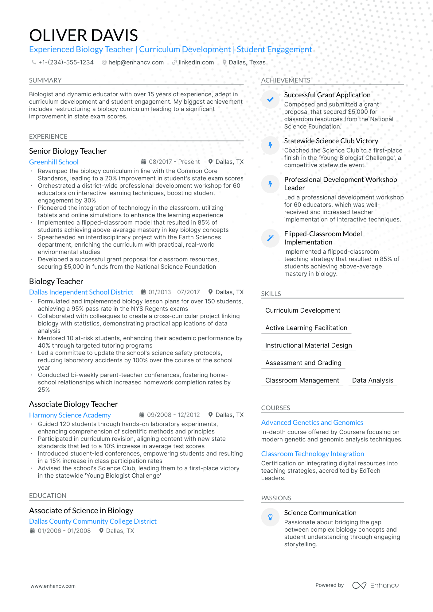 5 Biology Teacher Resume Examples & Guide For 2024