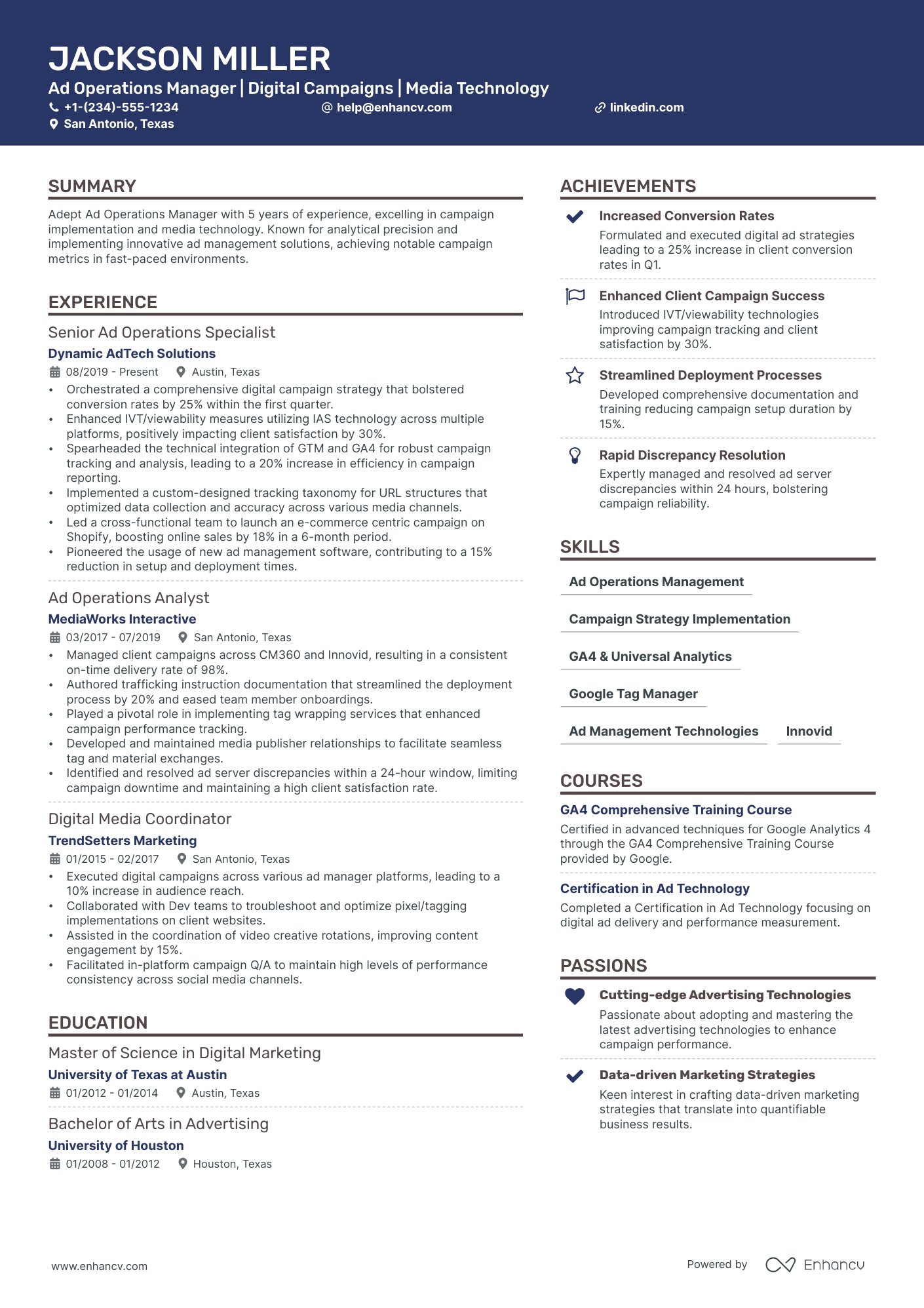 5 Ad Operations Manager Resume Examples & Guide for 2024