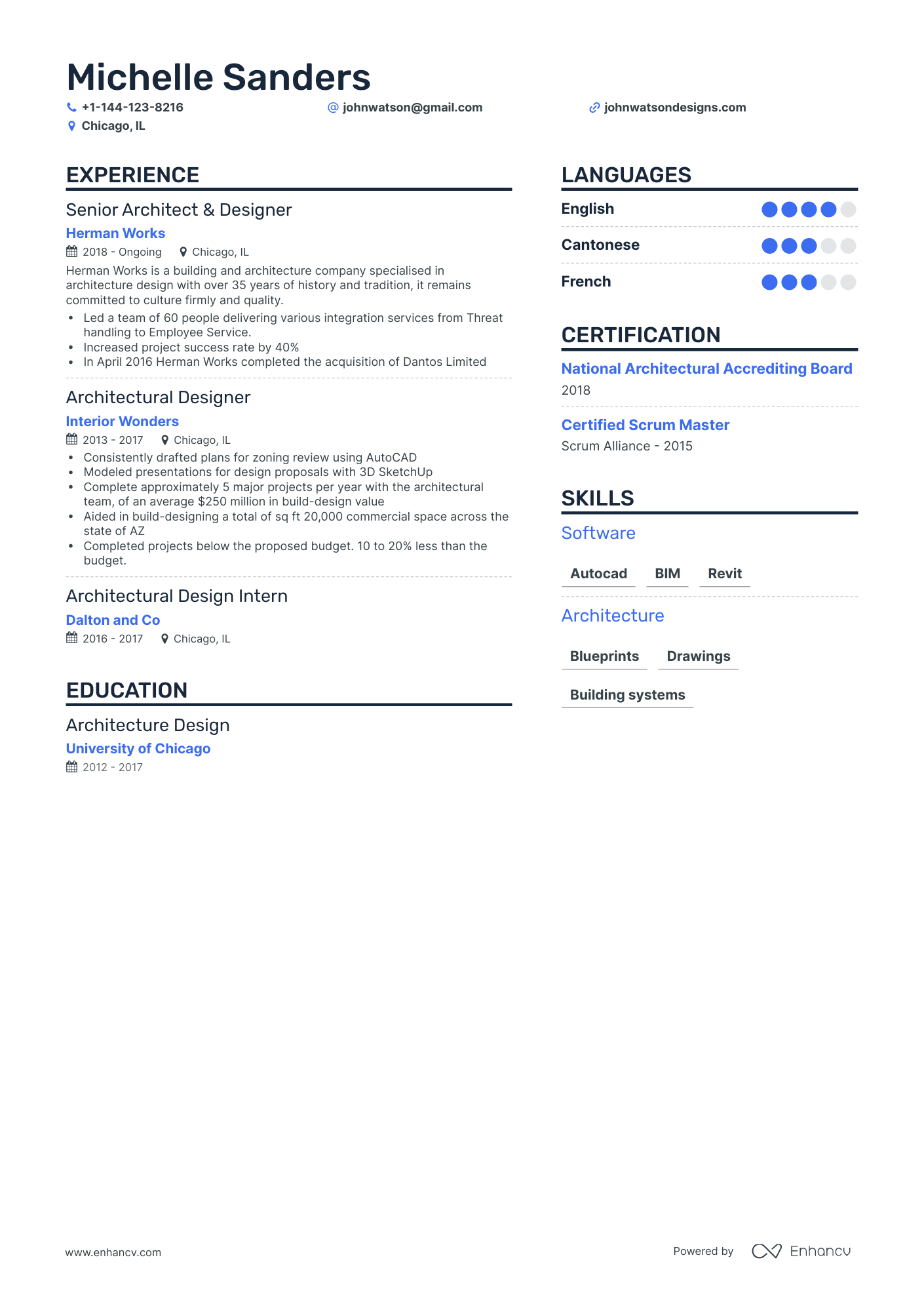 Architectural Designer Resume Examples & Guide for 2023 (Layout, Skills ...