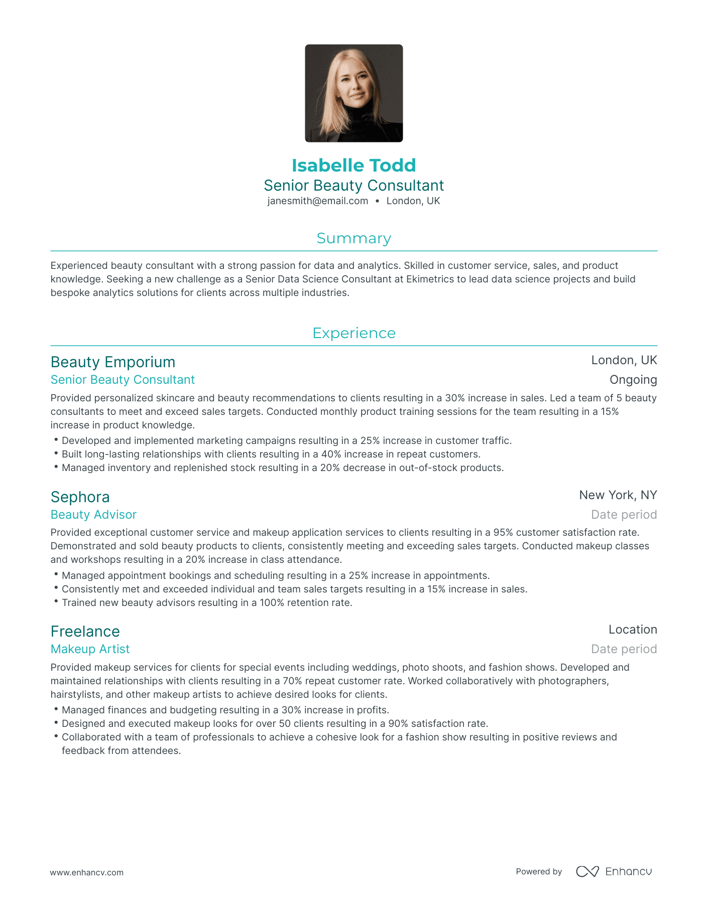 beauty consultant job description resume