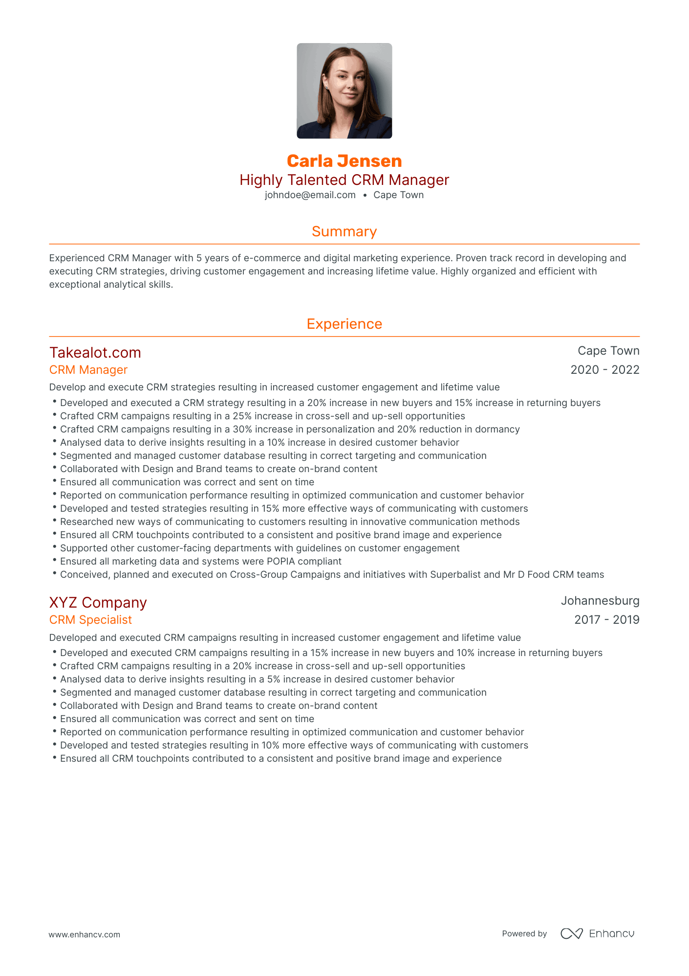 how to write crm experience on resume