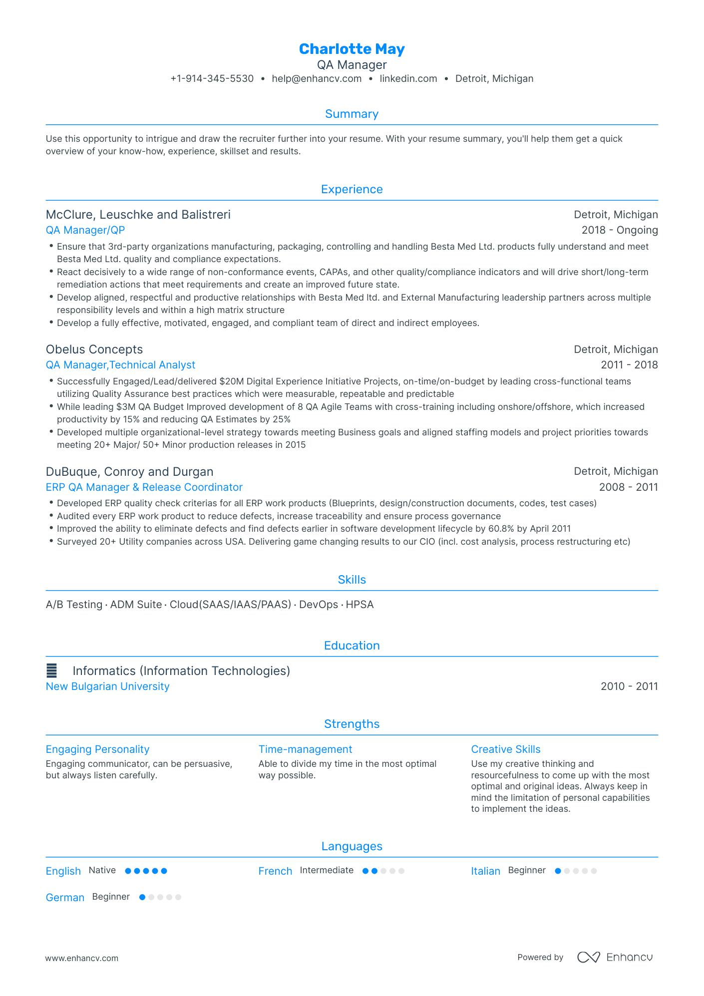 QA Manager Resume Examples & Guide for 2023 (Layout, Skills, Keywords ...