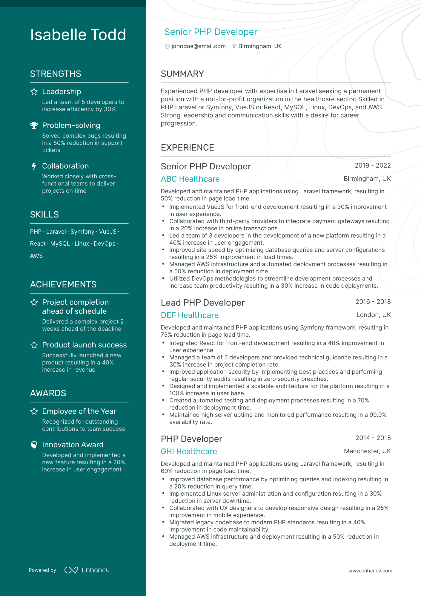 5 Senior PHP Developer Resume Examples & Guide for 2024
