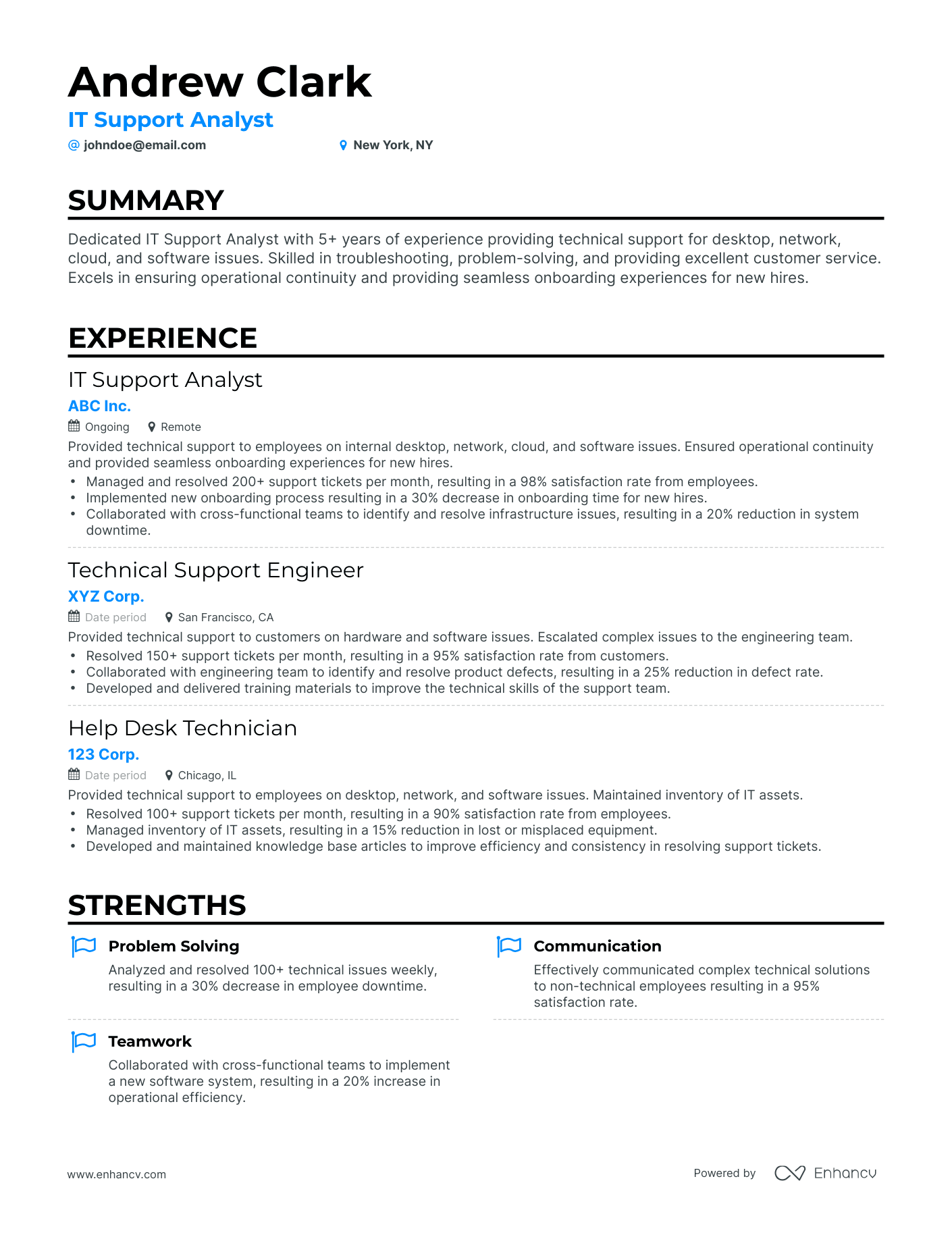 tech support analyst resume